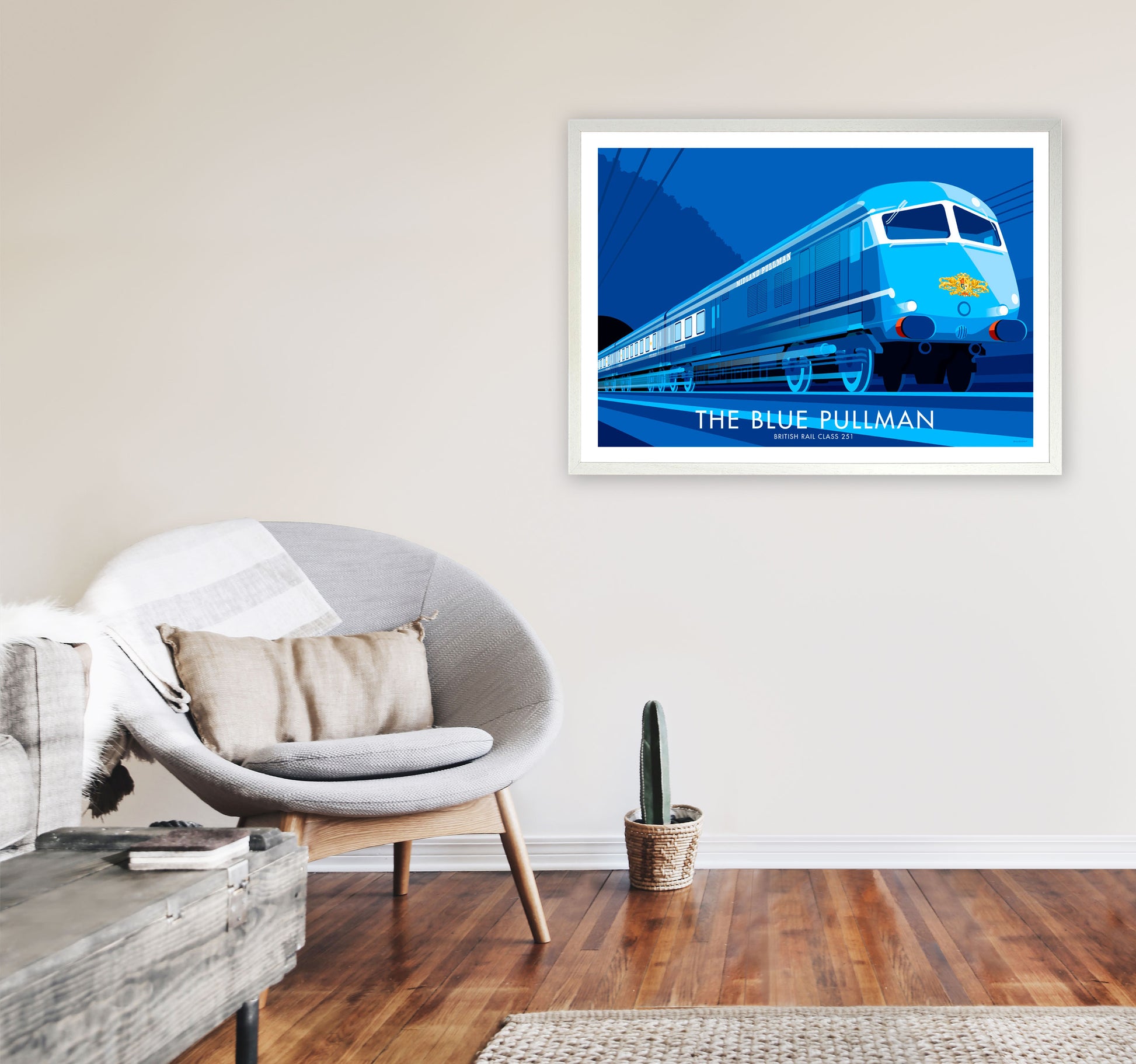 The Blue Pullman Art Print by Stephen Millership, Framed Transport Poster A1 Oak Frame