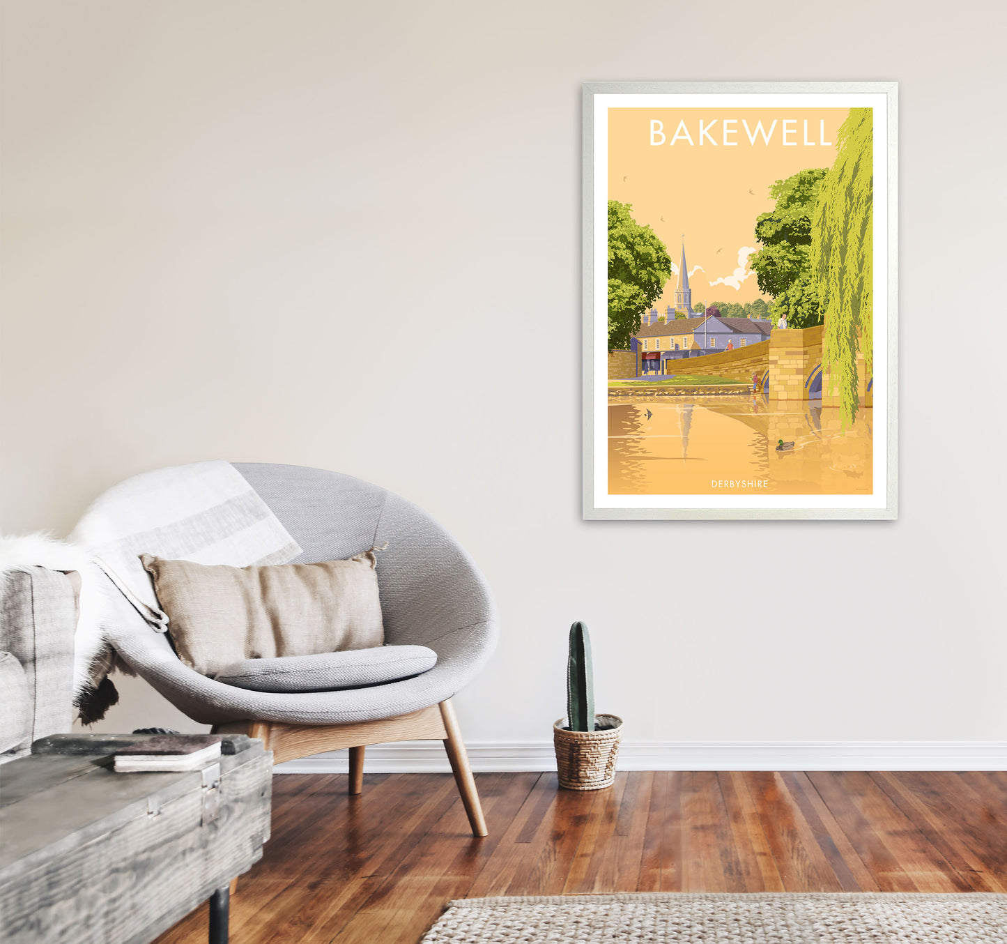 Bakewell Derbyshire Travel Art Print by Stephen Millership A1 Oak Frame