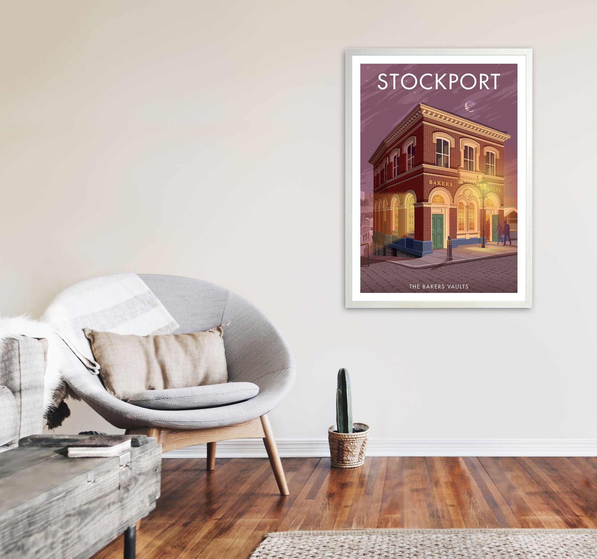 Baker's Vaults Stockport Travel Art Print by Stephen Millership A1 Oak Frame