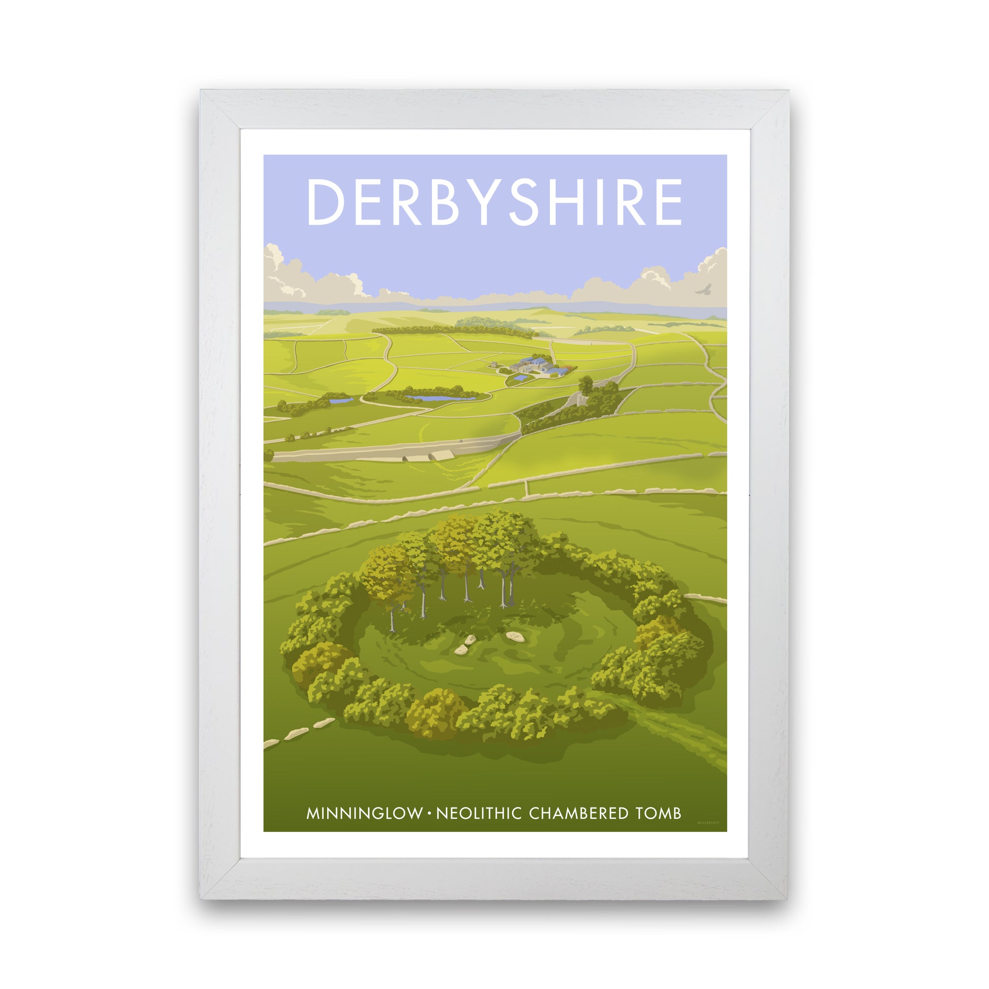 DERBYSHIRE MINNINGLOW A3 by Stephen Millership A1 White Frame