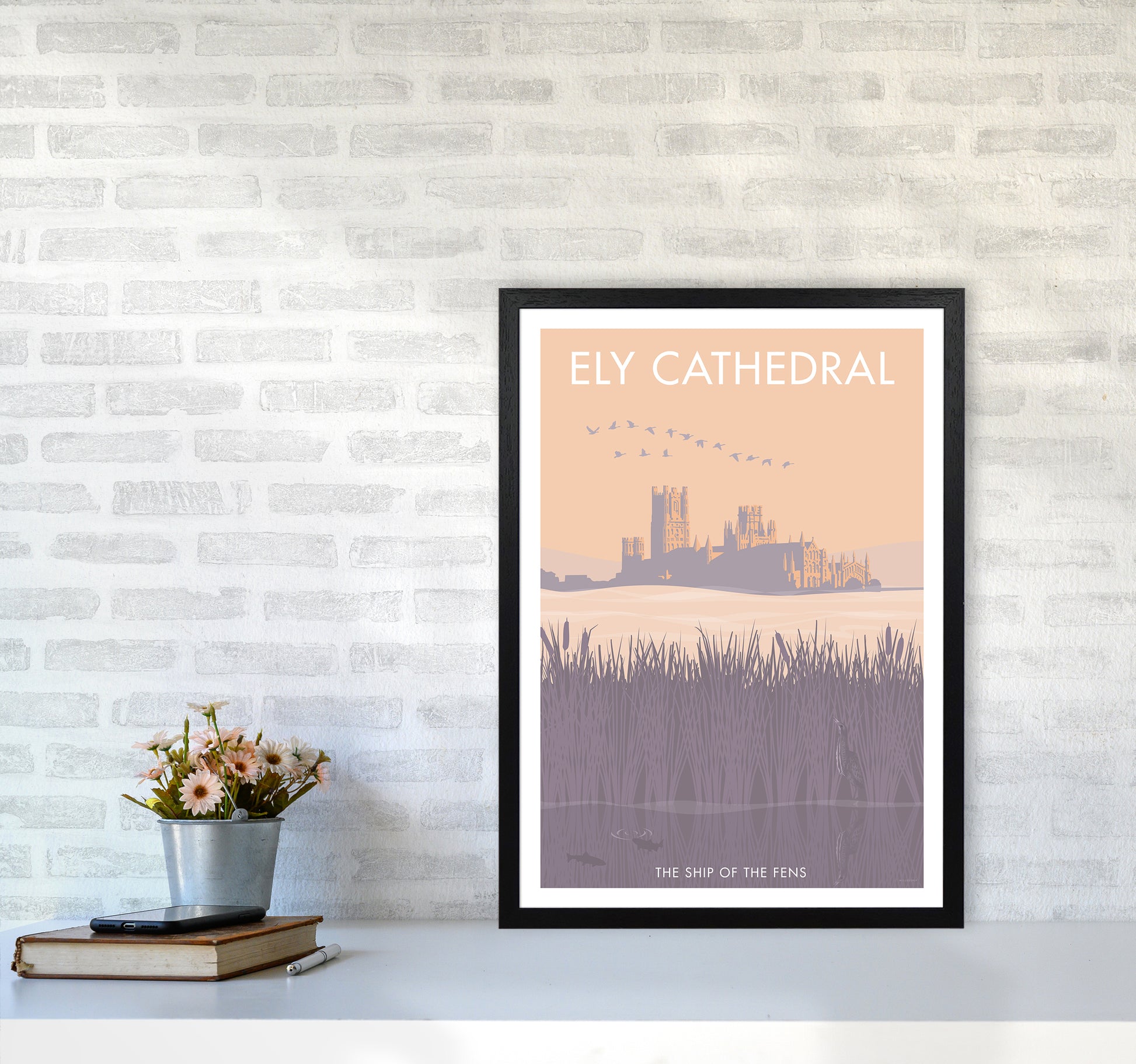 Ely Travel Art Print By Stephen Millership A2 White Frame