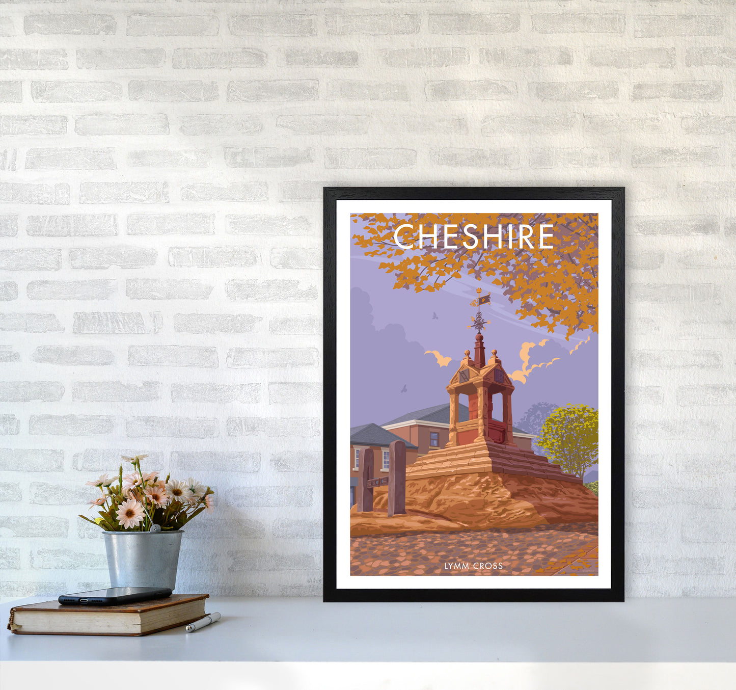 Cheshire Lymm Travel Art Print by Stephen Millership A2 White Frame