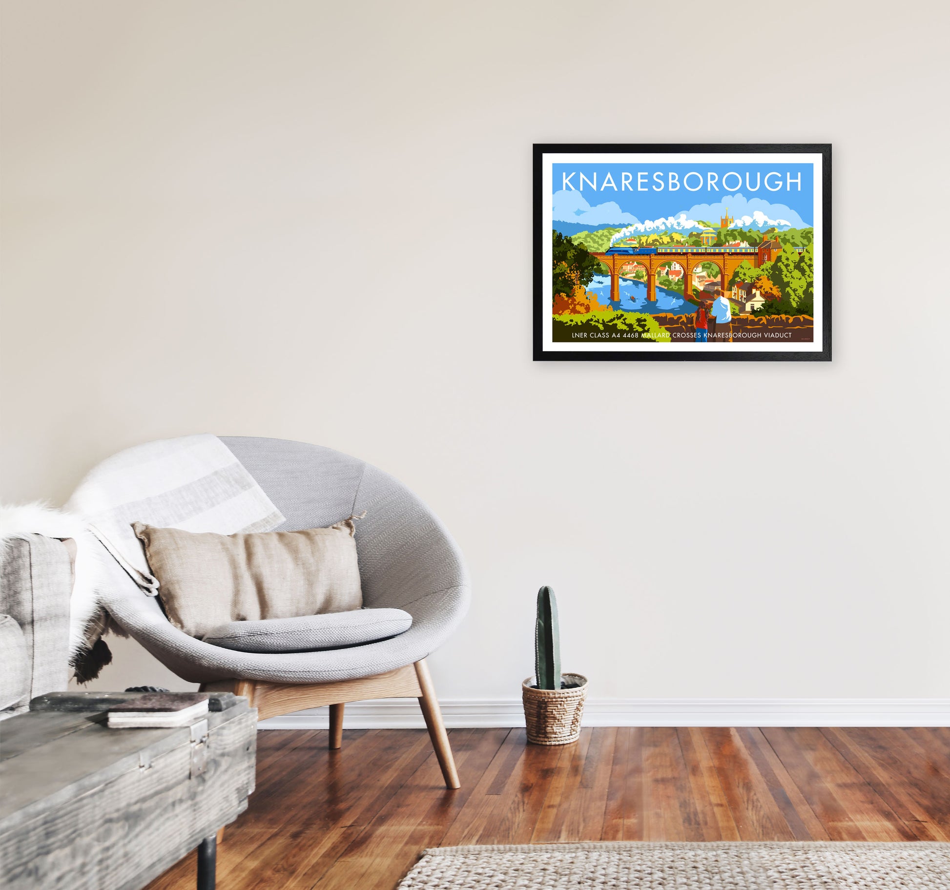 Knaresborough by Stephen Millership Yorkshire Art Print, Vintage Travel Poster A2 White Frame