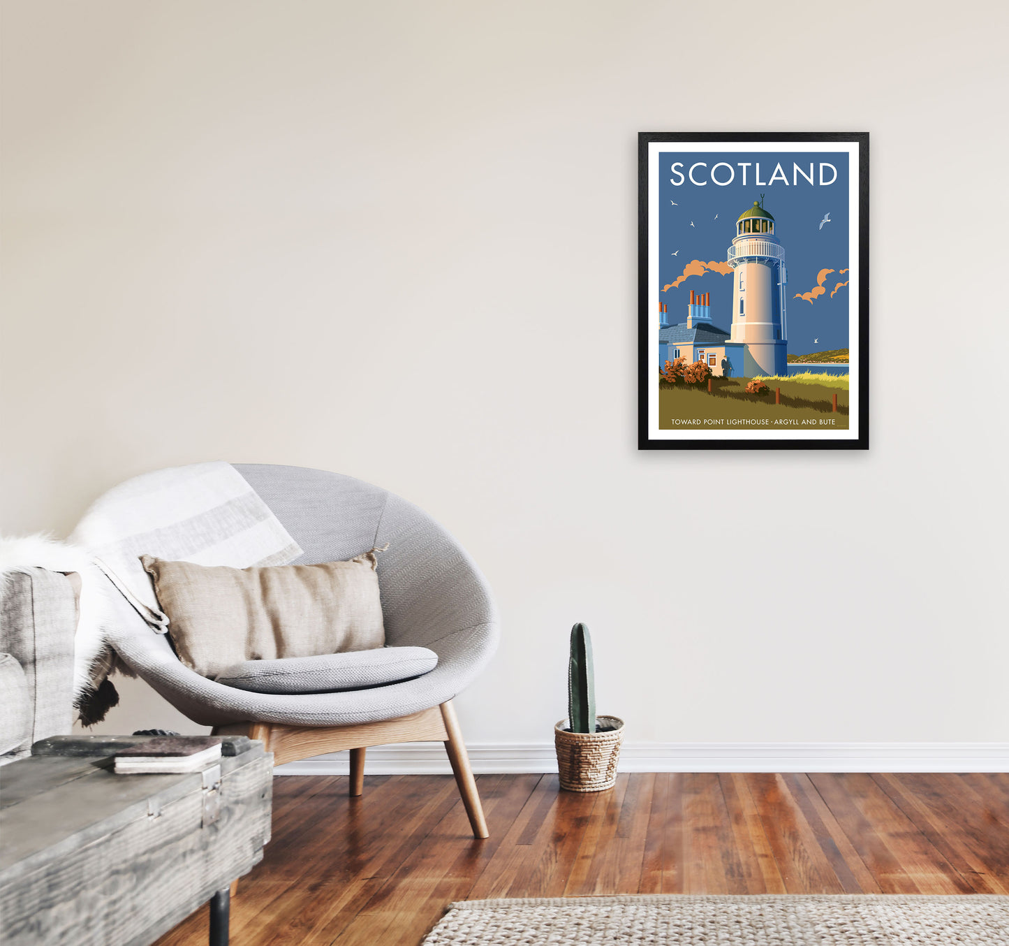 Toward Point Lighthouse Scotland Art Print by Stephen Millership A2 White Frame