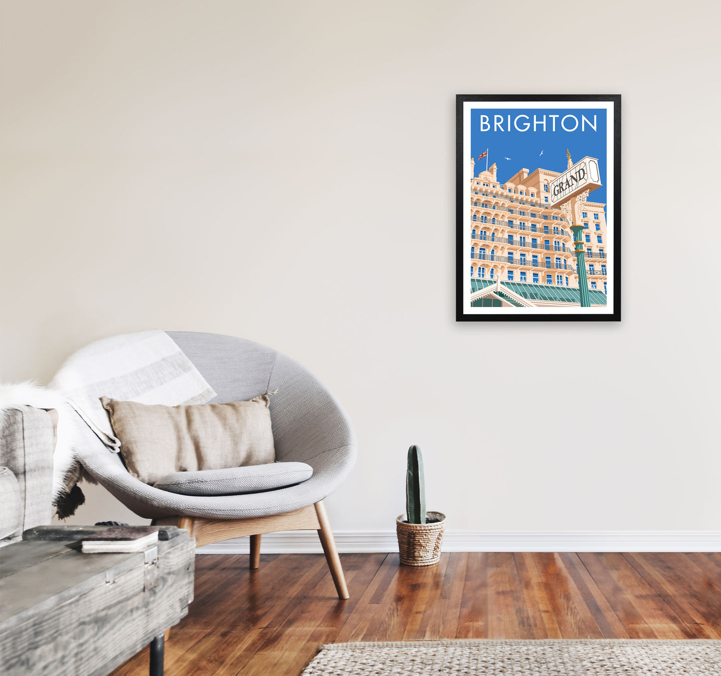 Grand Hotel Brighton Art Print by Stephen Millership A2 White Frame