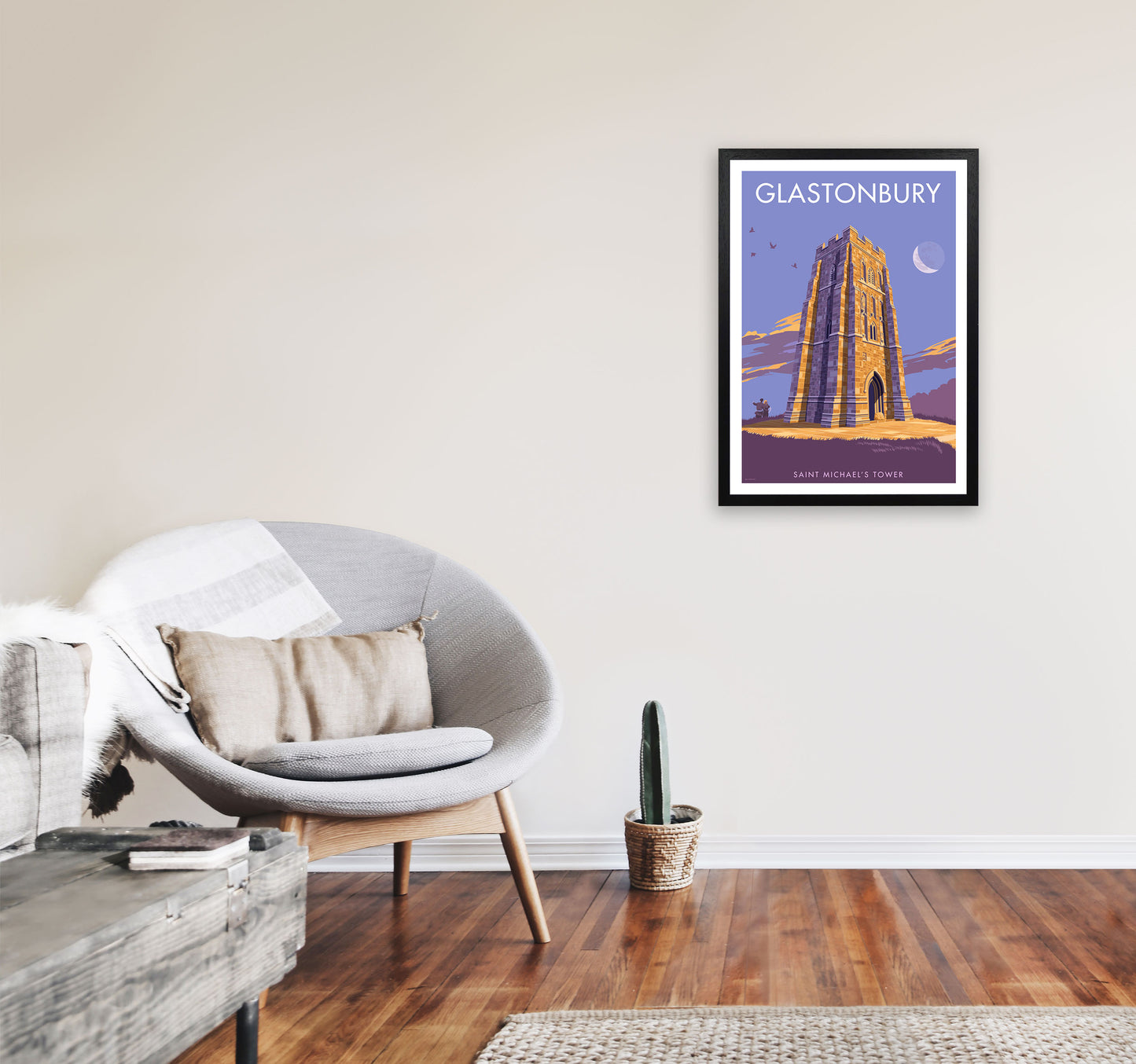 Saint Michael&#39;s Tower Glastonbury Art Print by Stephen Millership A2 White Frame