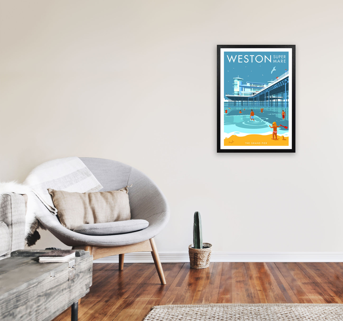 Weston-super-mare Art Print by Stephen Millership A2 White Frame