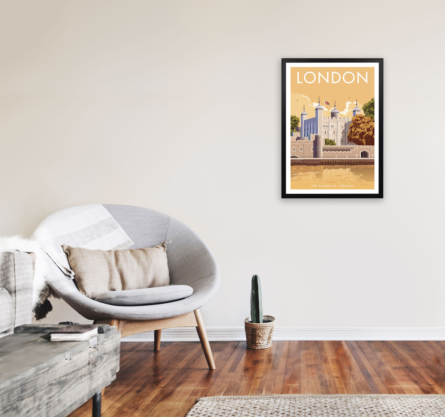 London Tower Travel Art Print by Stephen Millership, Vintage Framed Poster A2 White Frame