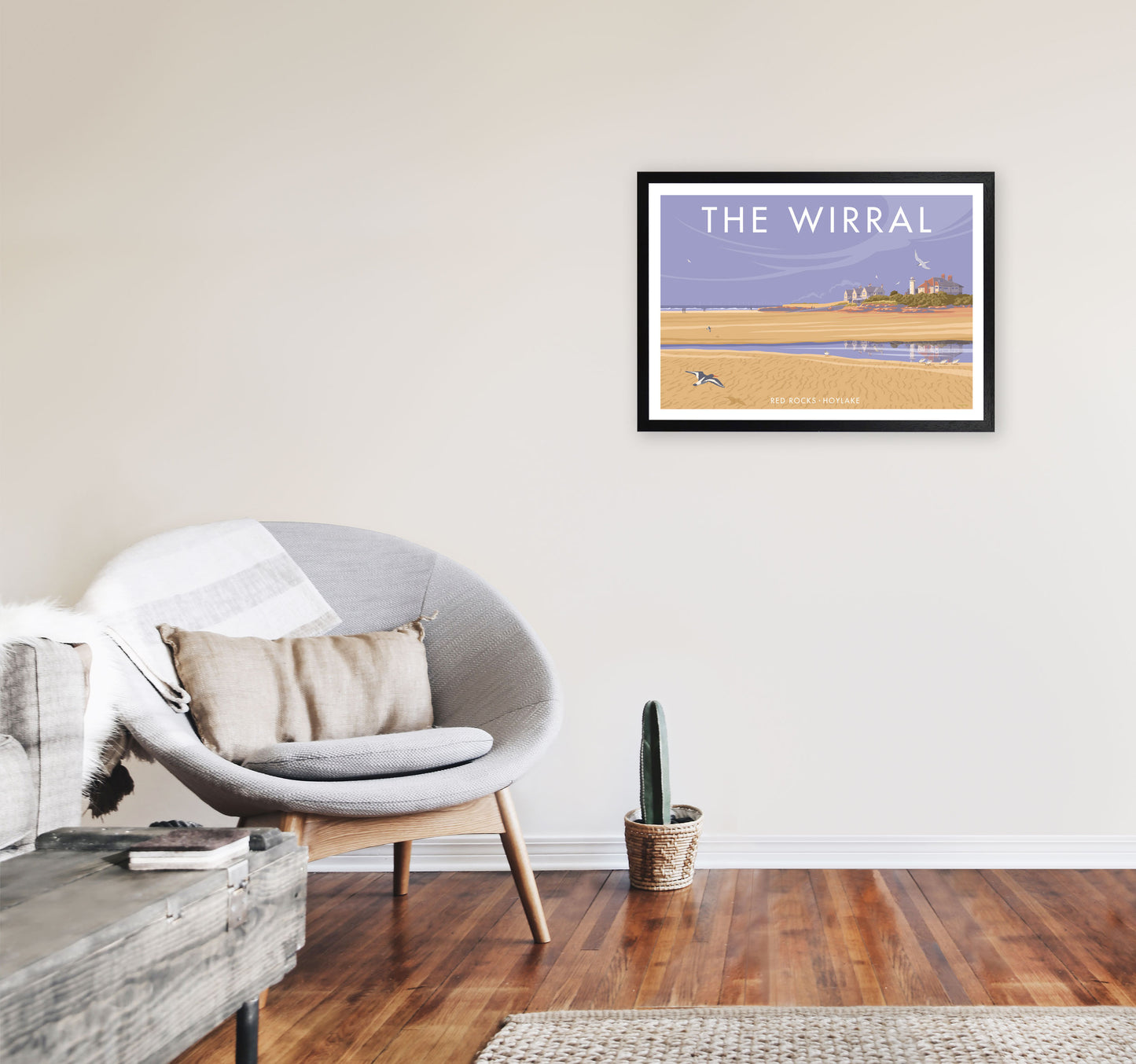 Redrocks Wirral Travel Art Print by Stephen Millership A2 White Frame