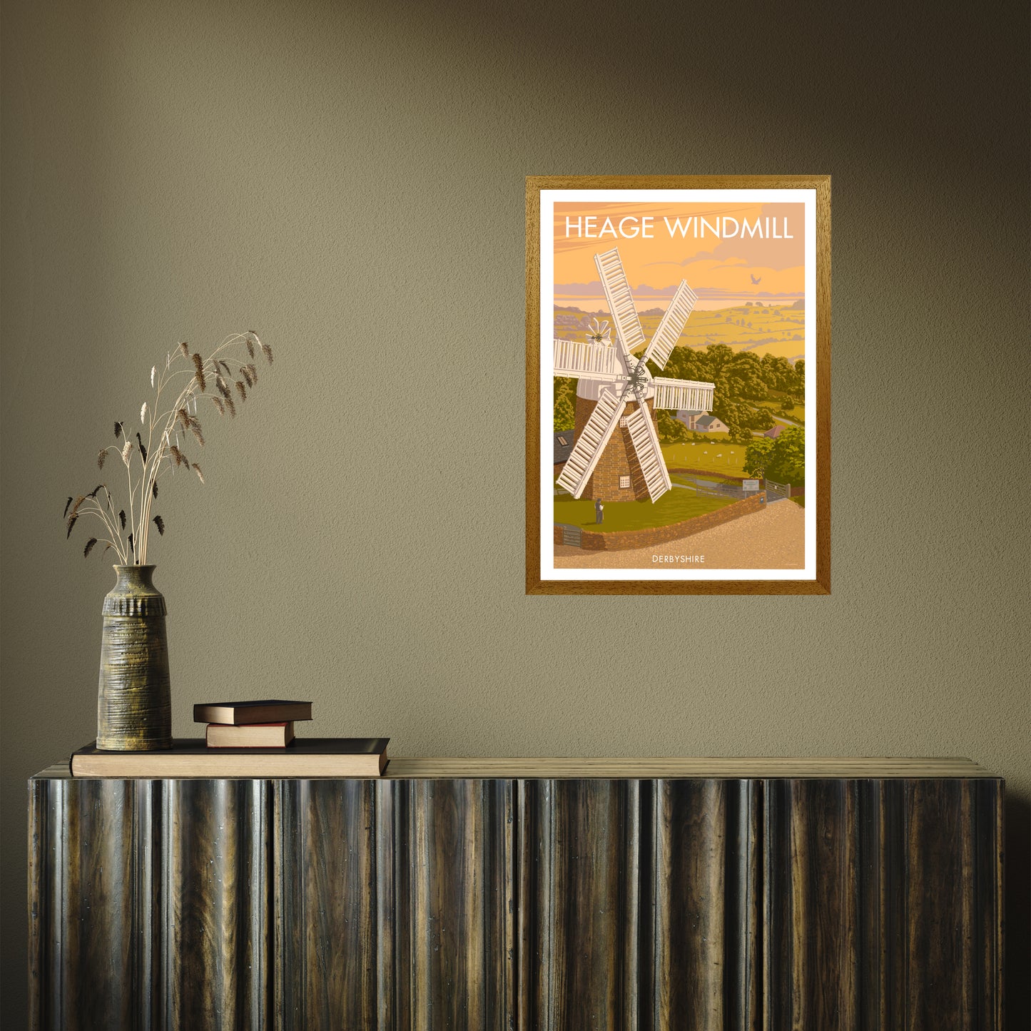 DERBYSHIRE HEAGE WINDMILL A3 by Stephen Millership A2 Oak Frame