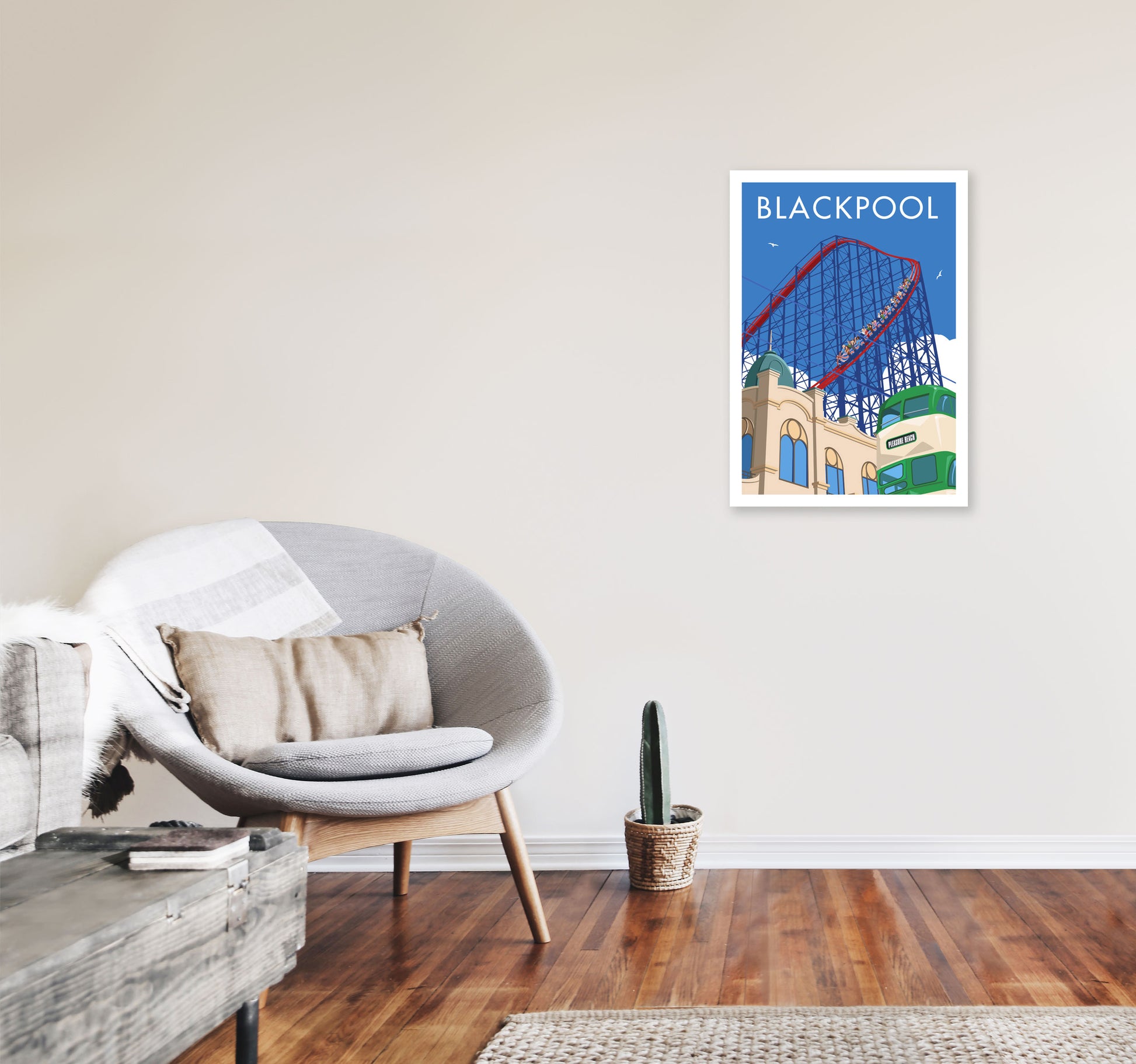 Blackpool by Stephen Millership A2 Black Frame