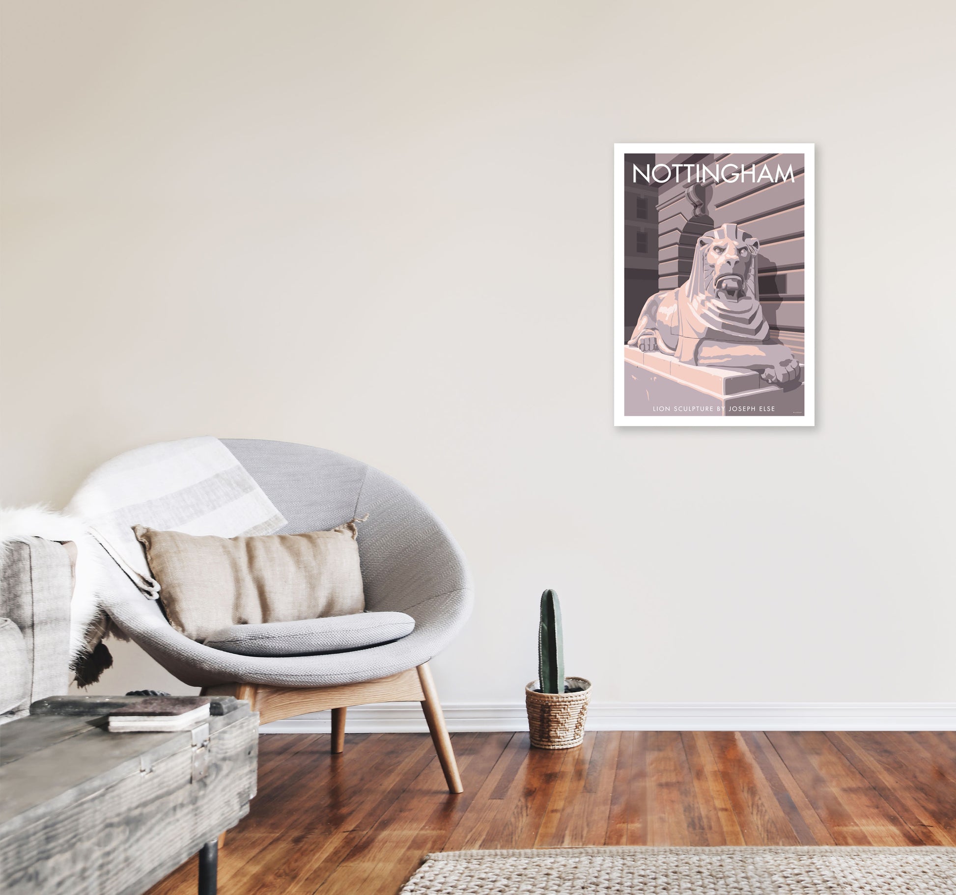 Nottingham Lion Sculpture Art Print by Stephen Millership A2 Black Frame
