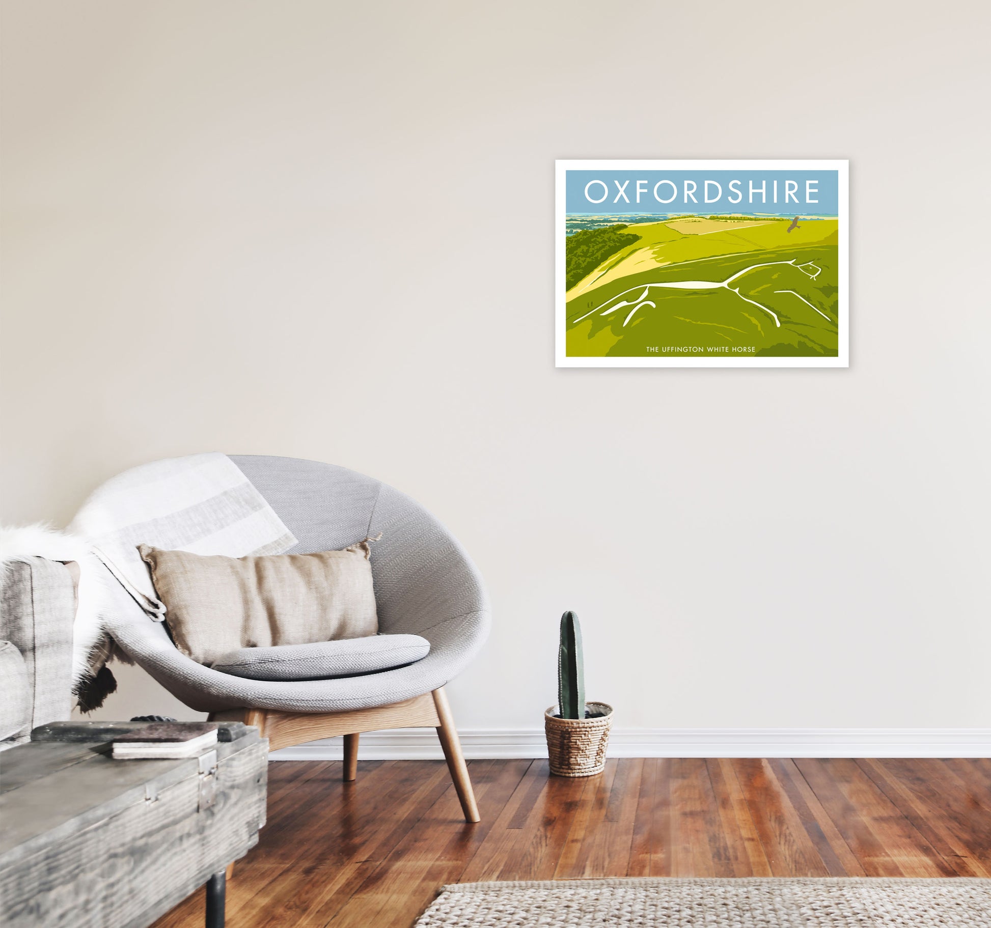 The Uffington White Horse Oxfordshire Art Print by Stephen Millership A2 Black Frame