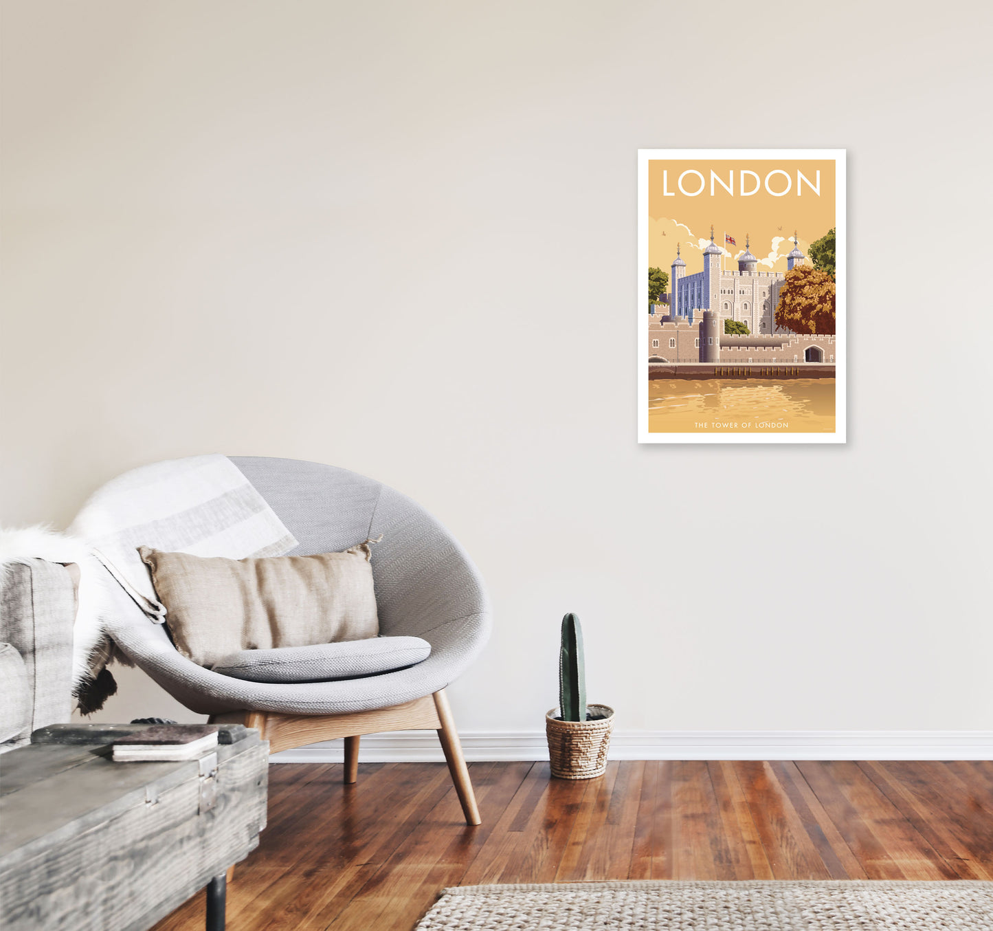 London Tower Travel Art Print by Stephen Millership, Vintage Framed Poster A2 Black Frame