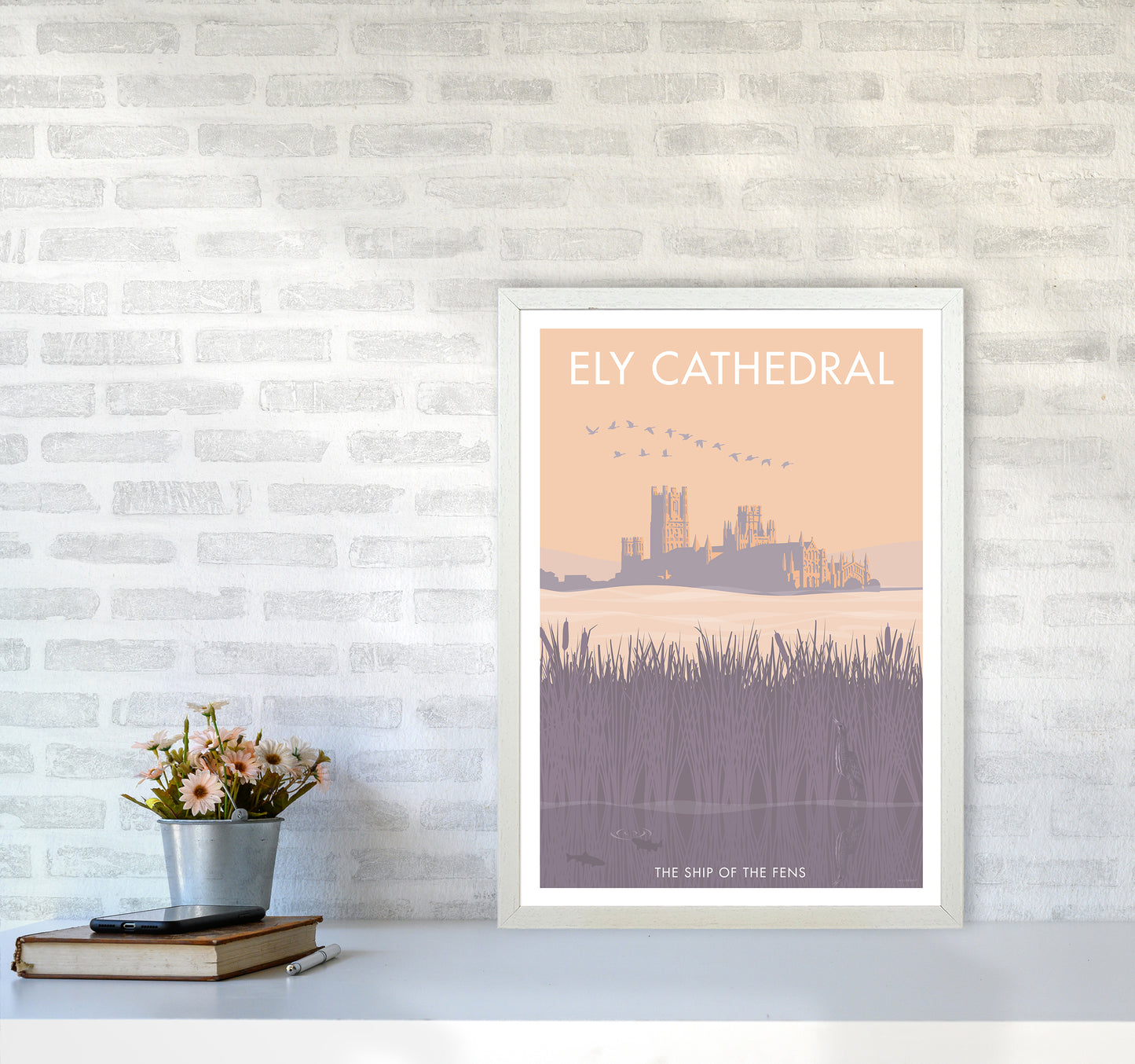 Ely Travel Art Print By Stephen Millership A2 Oak Frame