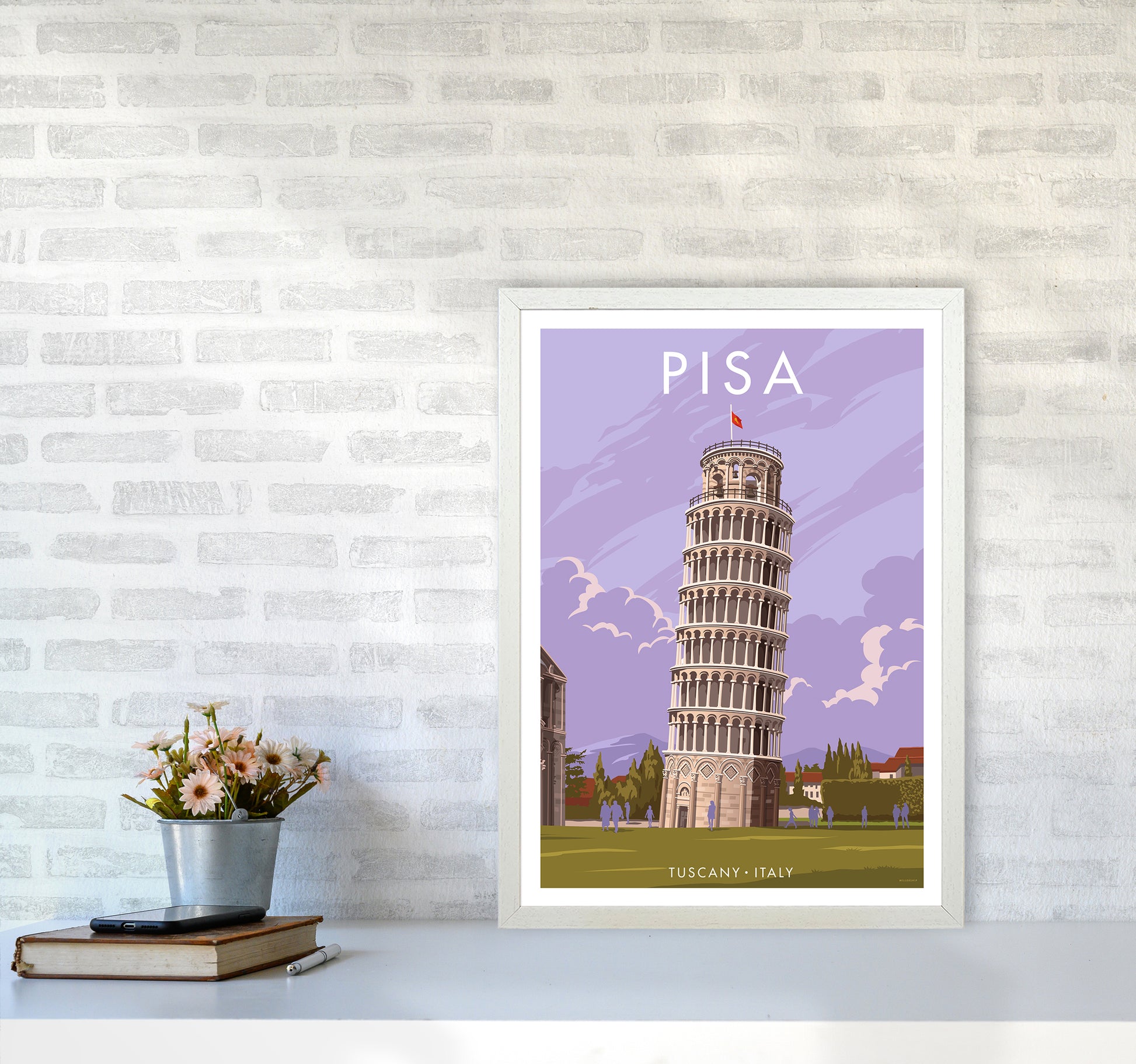 Pisa Travel Art Print By Stephen Millership A2 Oak Frame