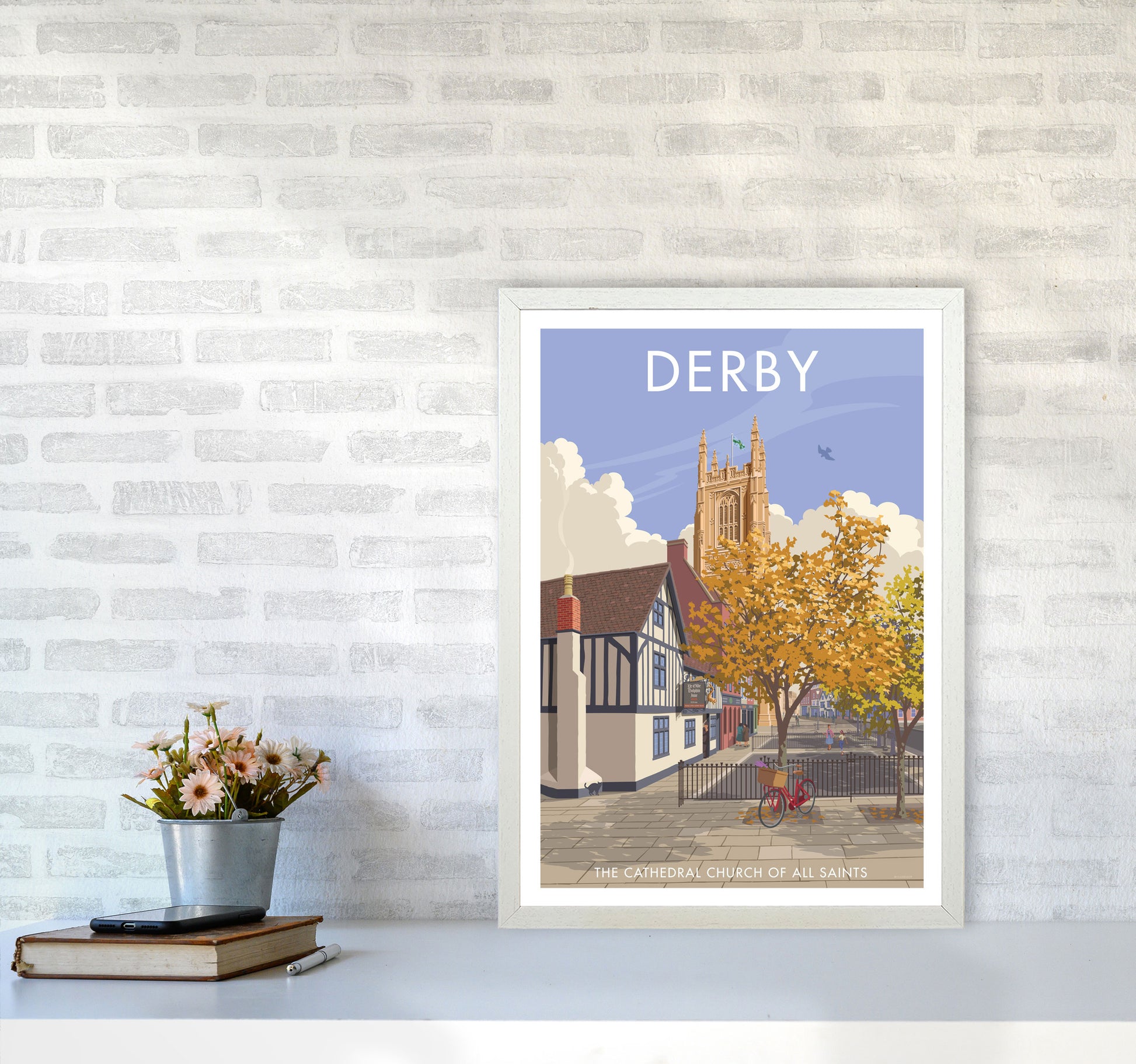 Derby Travel Art Print by Stephen Millership A2 Oak Frame