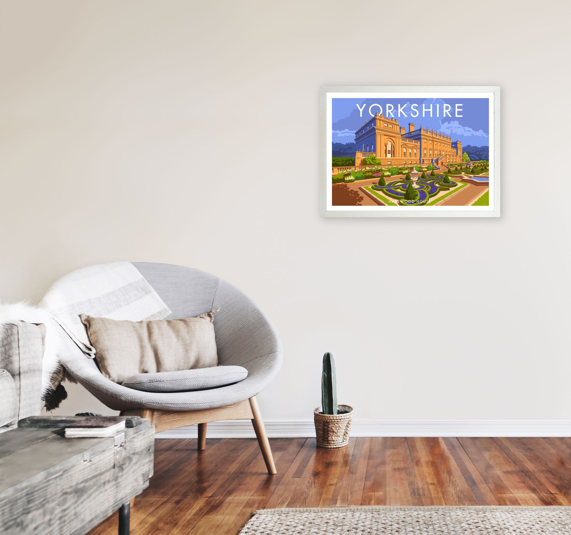 Yorkshire Landscape Art Print Vintage Travel Poster by Stephen Millership A2 Oak Frame