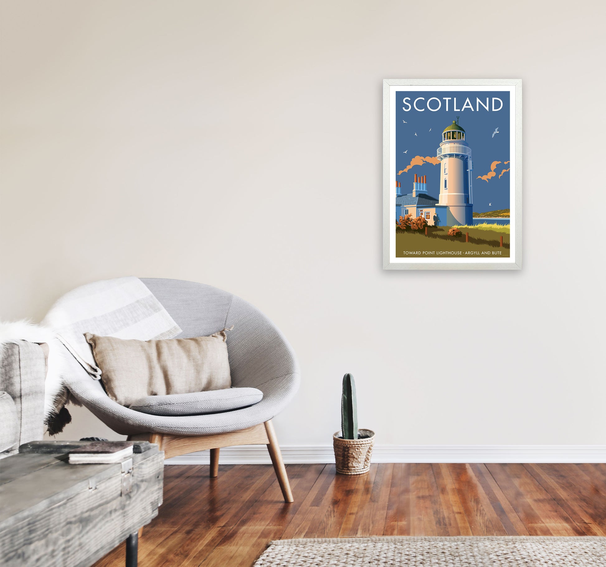 Toward Point Lighthouse Scotland Art Print by Stephen Millership A2 Oak Frame