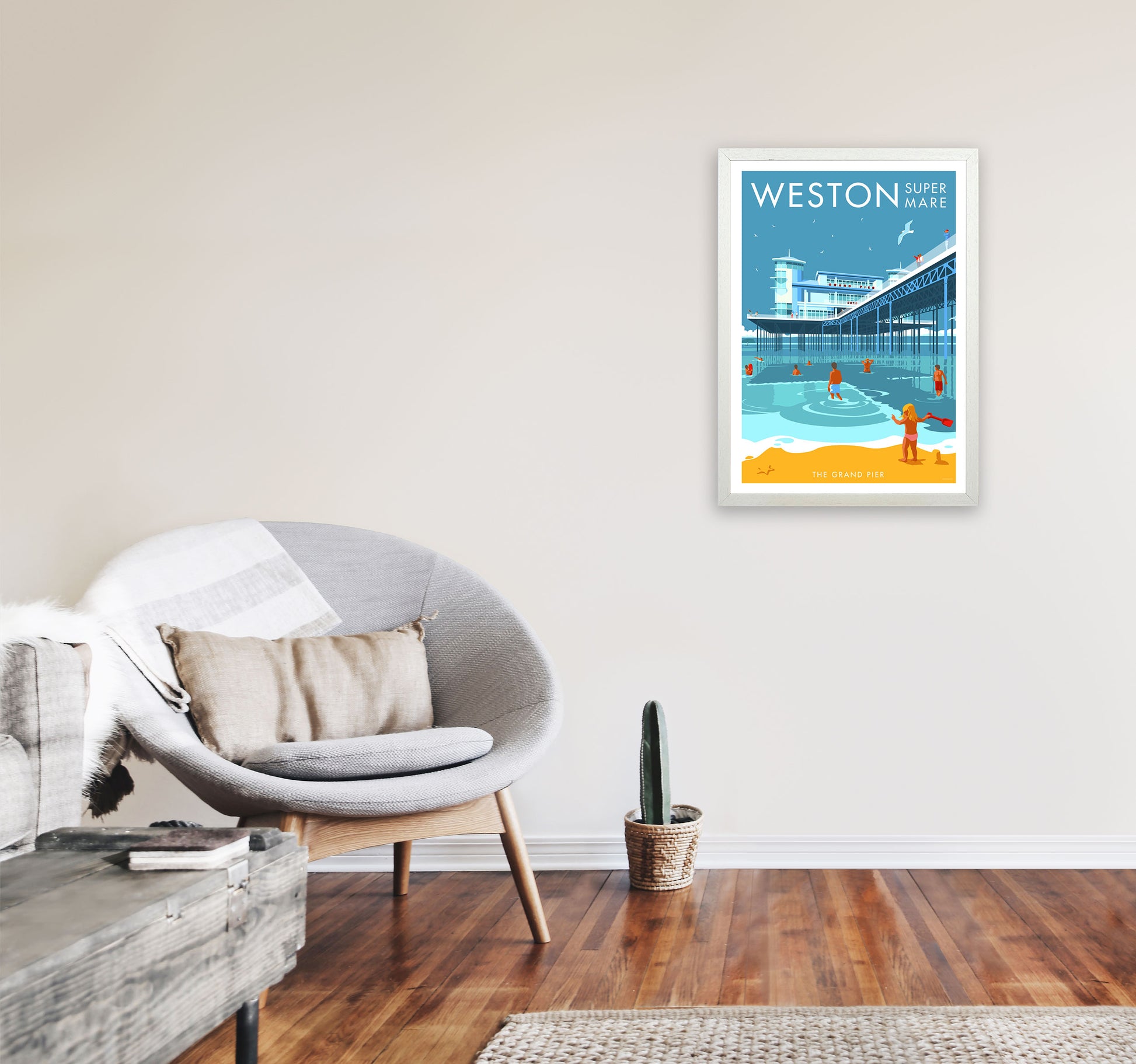 Weston-super-mare Art Print by Stephen Millership A2 Oak Frame