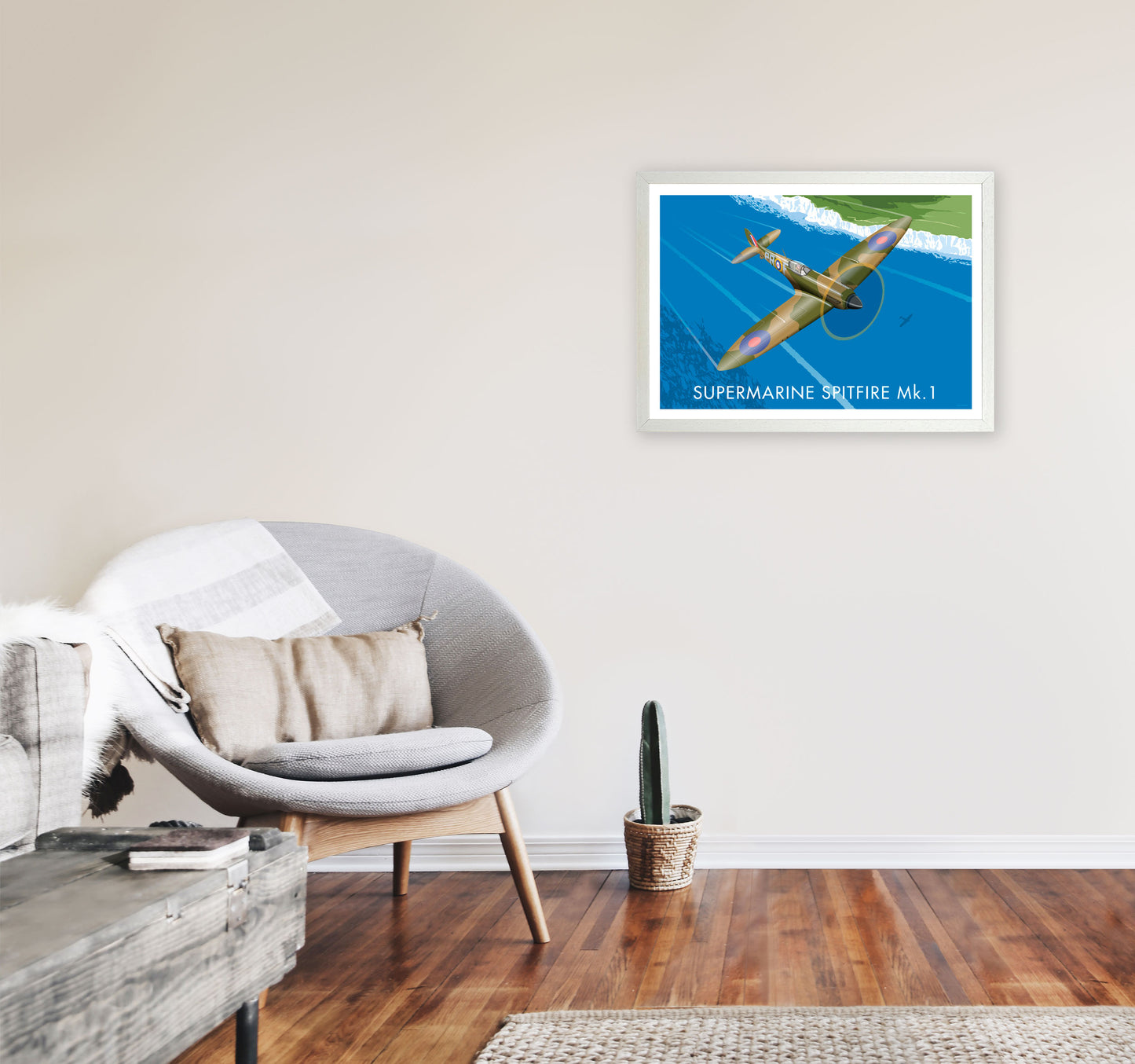 Supermarine Spitfire by Stephen Millership A2 Oak Frame