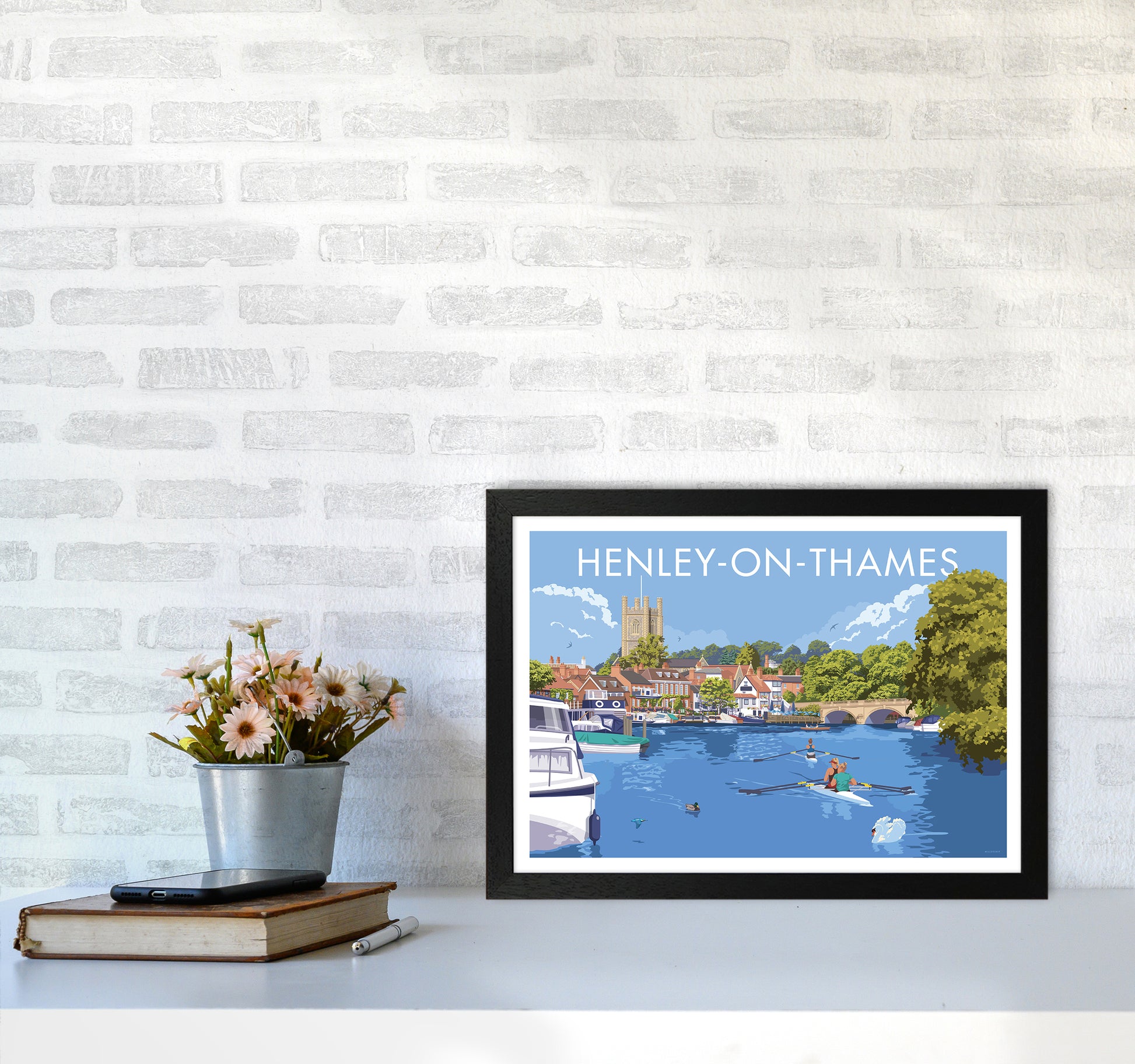 Henley On Thames Travel Art Print By Stephen Millership A3 White Frame