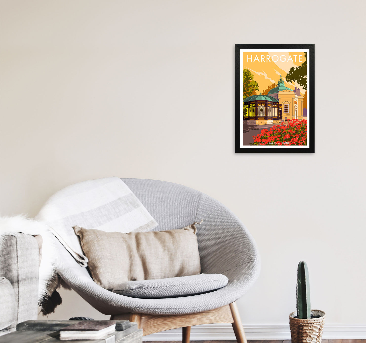 Harrogate by Stephen Millership Yorkshire Art Print, Vintage Travel Poster A3 White Frame