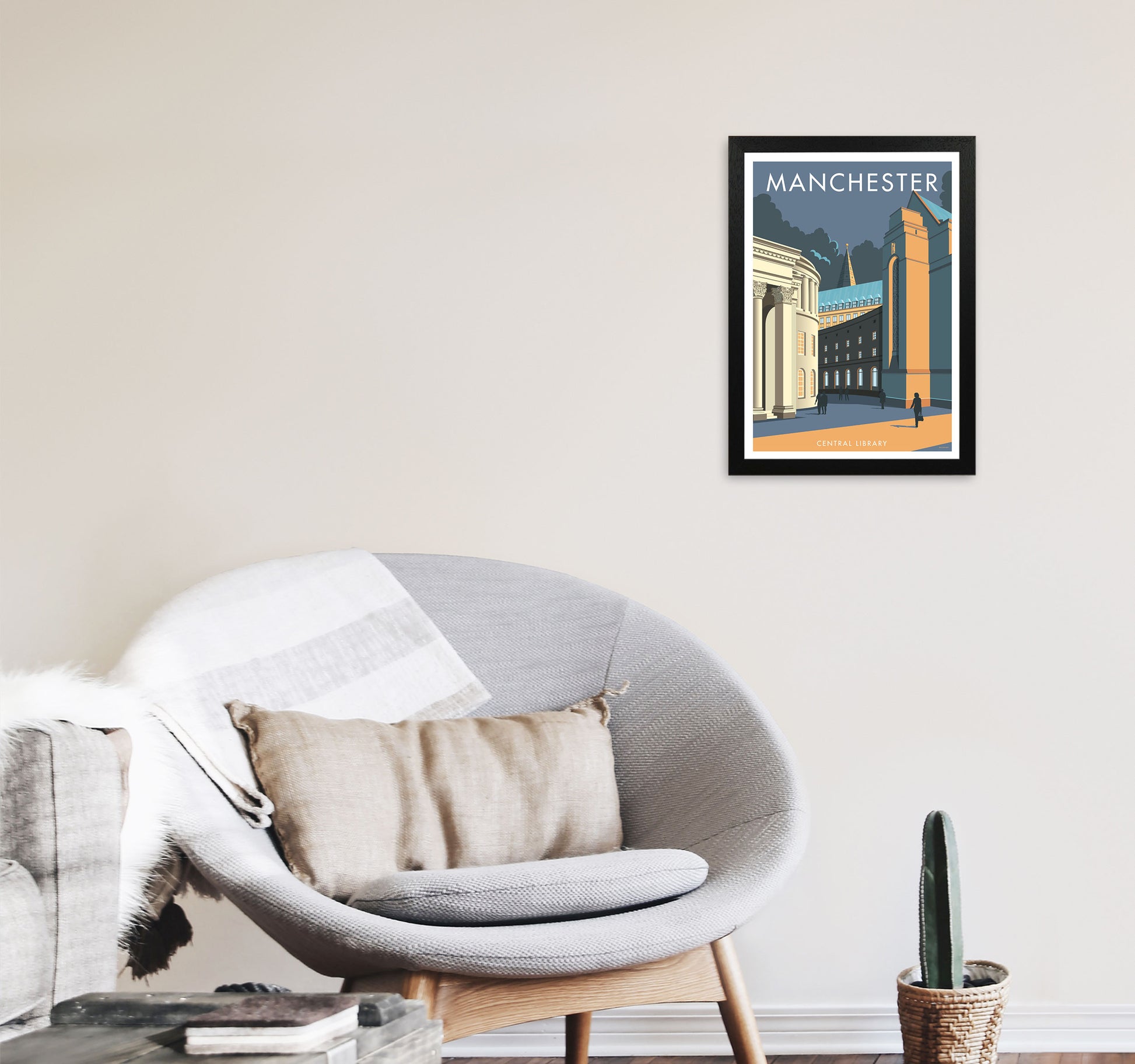 Manchester by Stephen Millership A3 White Frame