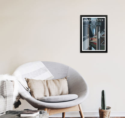 Manchester 2 by Stephen Millership A3 White Frame