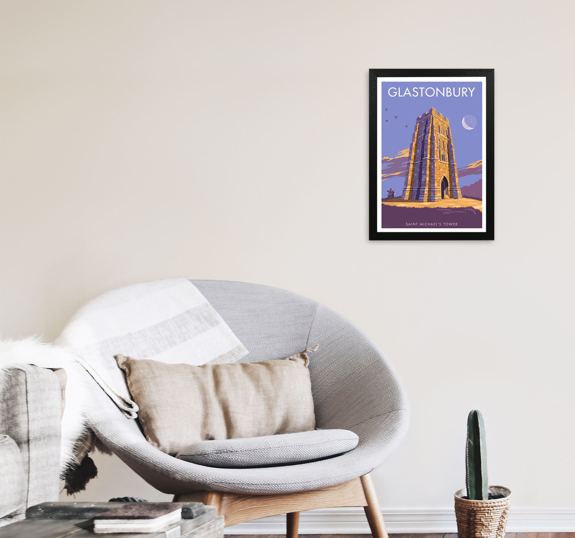 Saint Michael&#39;s Tower Glastonbury Art Print by Stephen Millership A3 White Frame