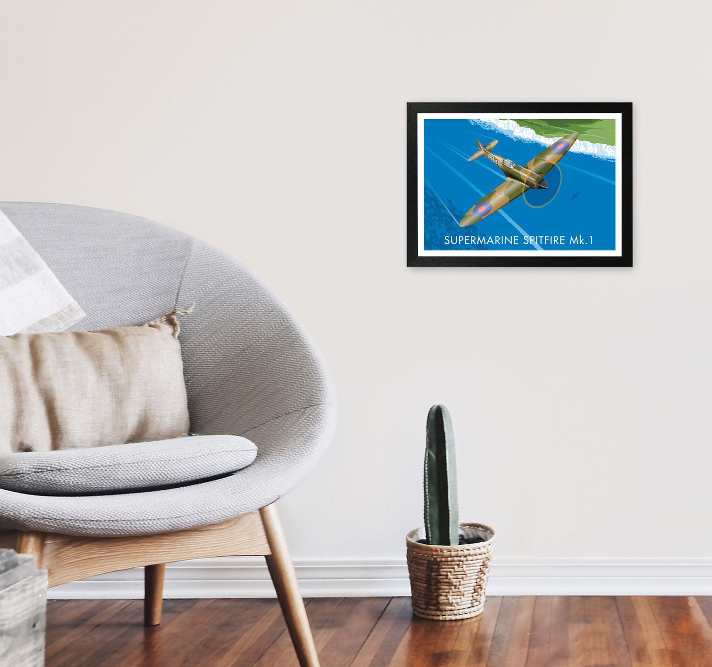 Supermarine Spitfire by Stephen Millership A3 White Frame