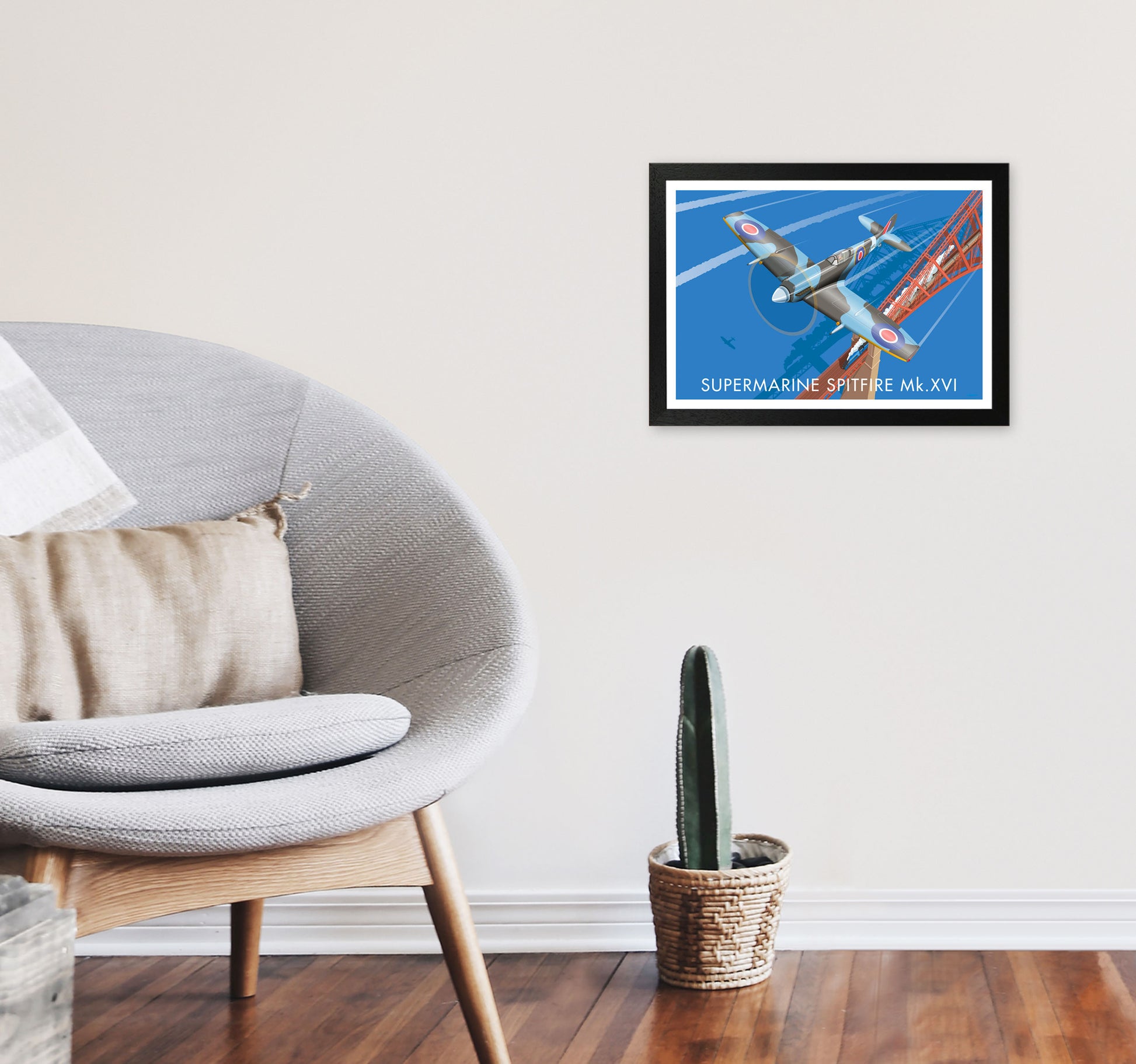 Spitfire XVI by Stephen Millership A3 White Frame