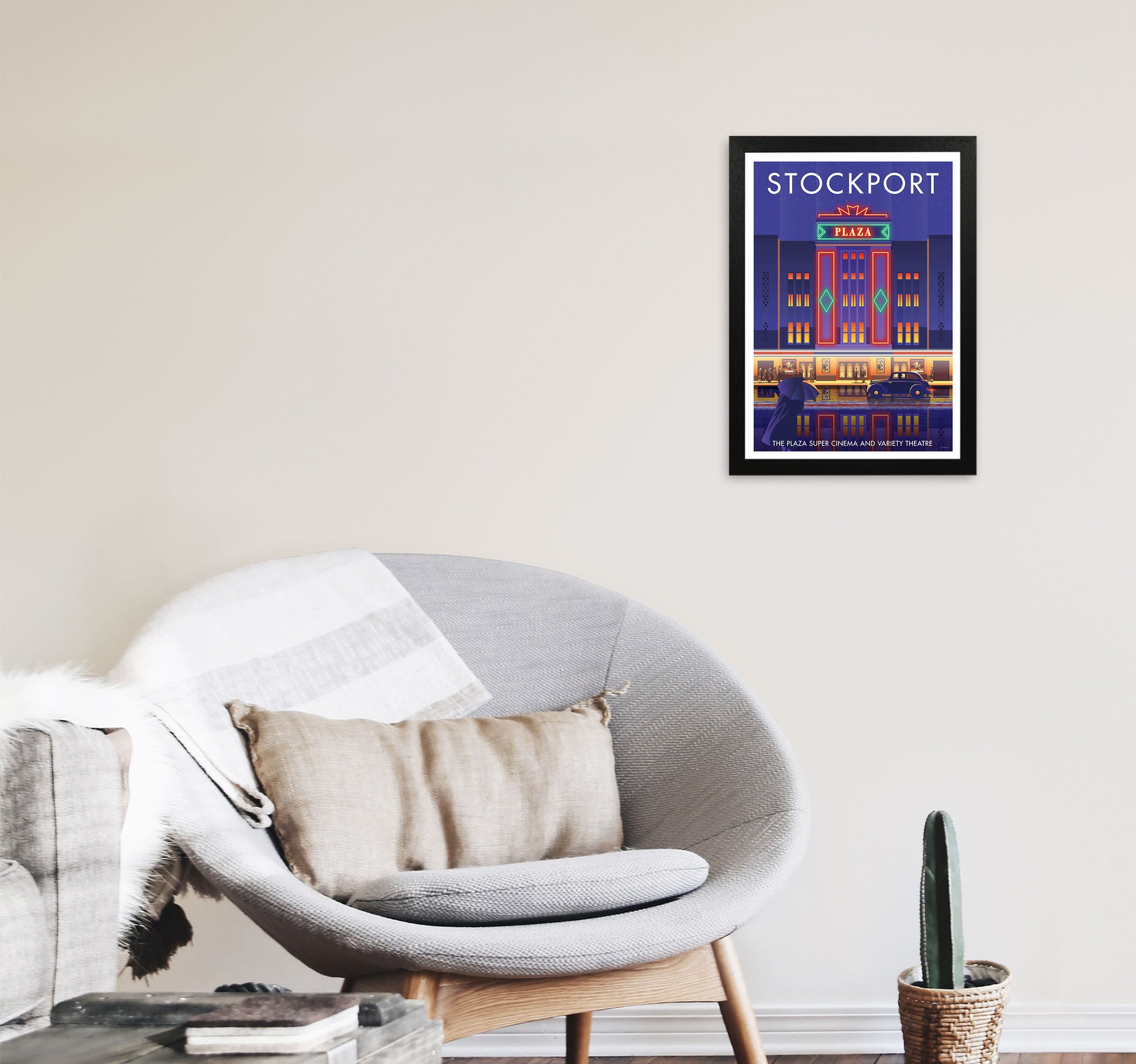 Stockport Plaza Framed Digital Art Print by Stephen Millership A3 White Frame