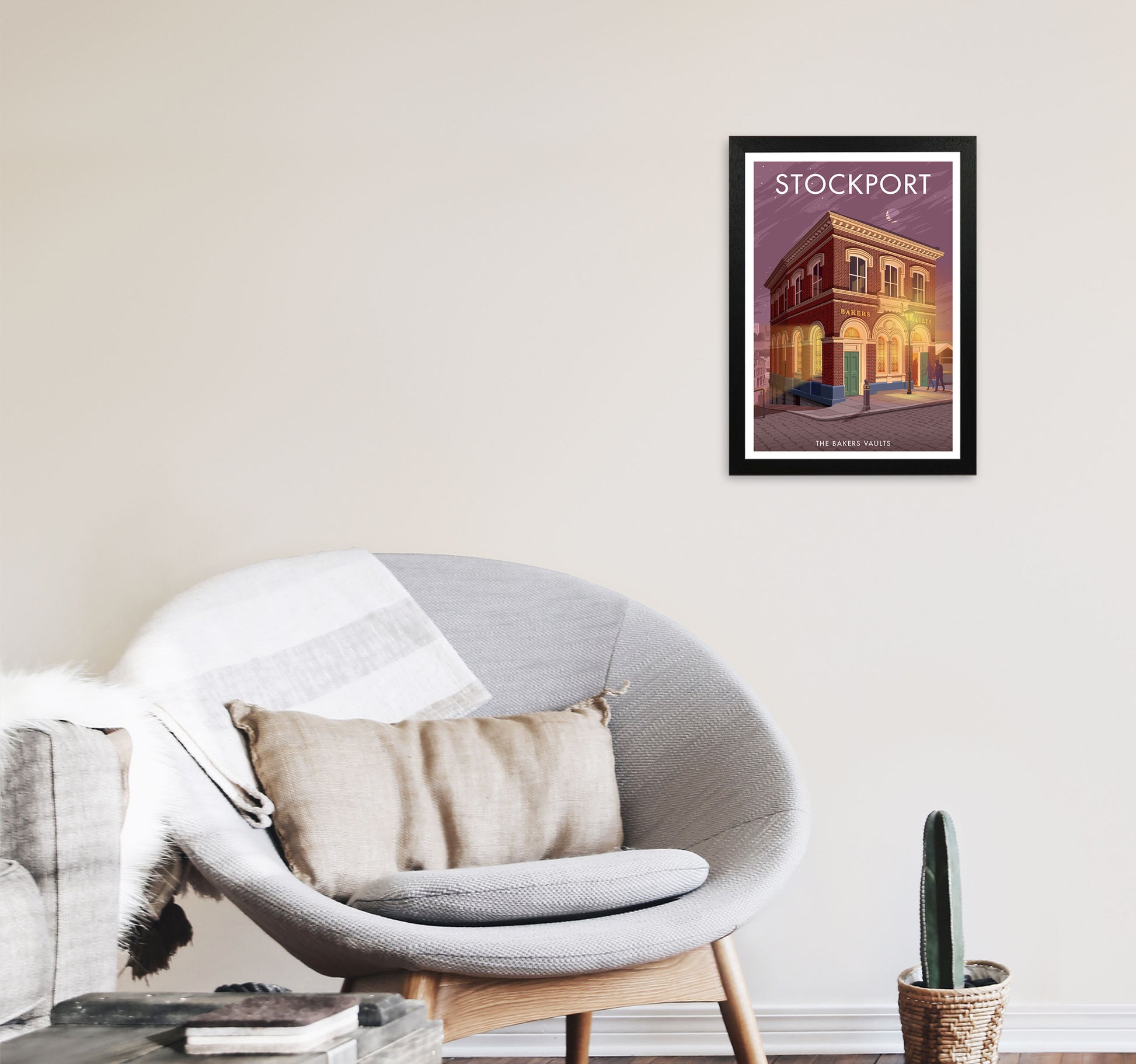 Baker's Vaults Stockport Travel Art Print by Stephen Millership A3 White Frame