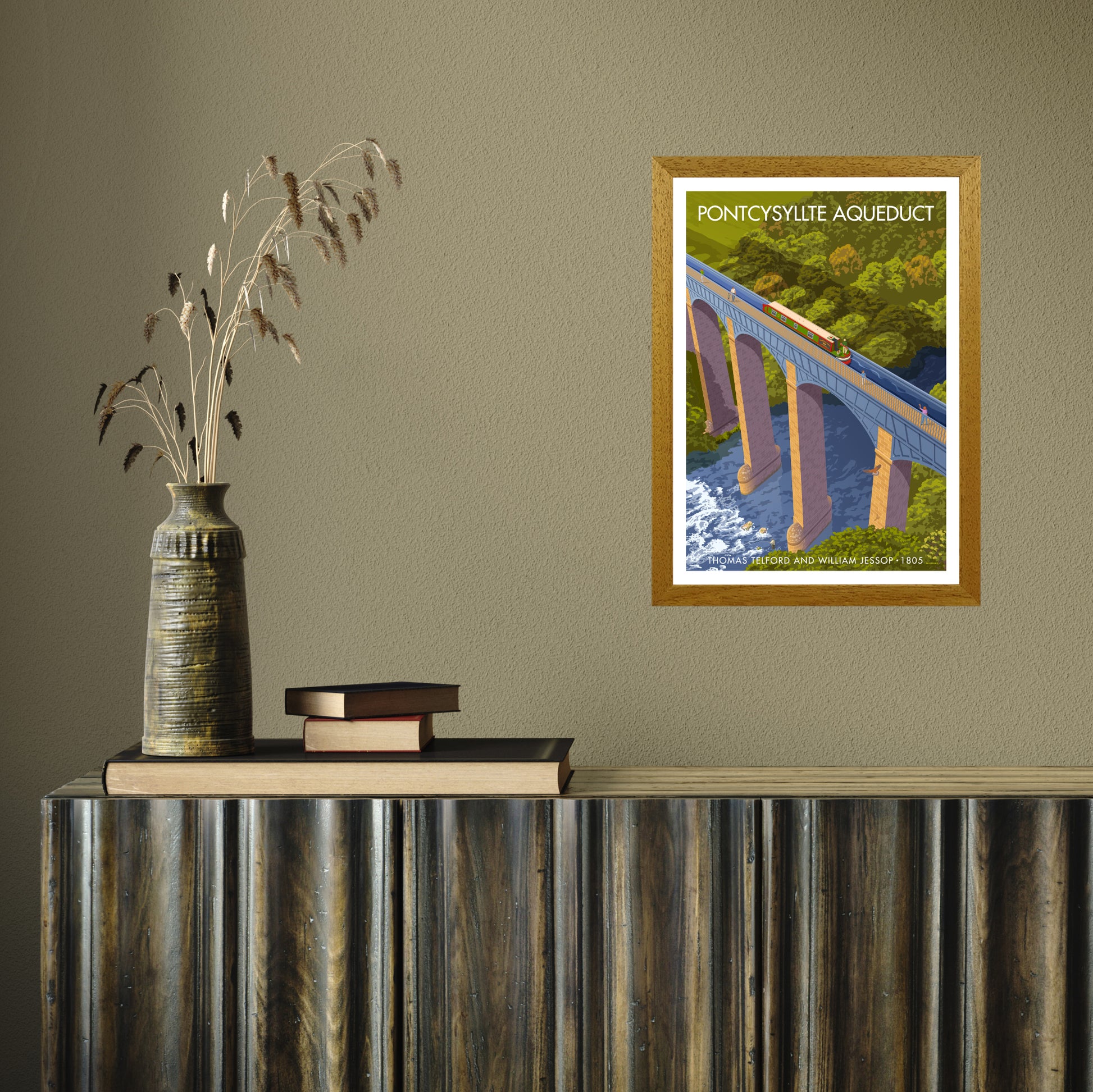 WALES PONTCYSYLLTE AQUEDUCT A3 by Stephen Millership A3 Oak Frame