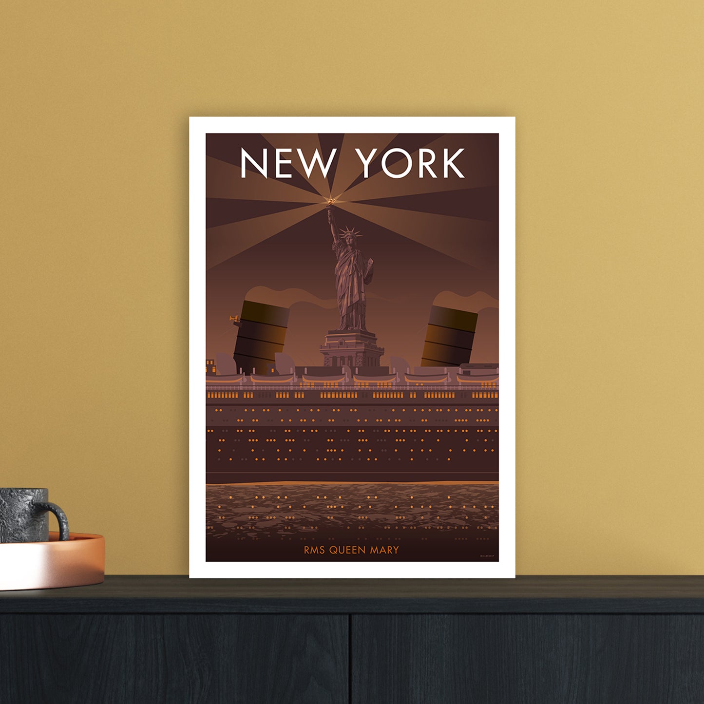 New York Sepia Art Print by Stephen Millership A3 Black Frame