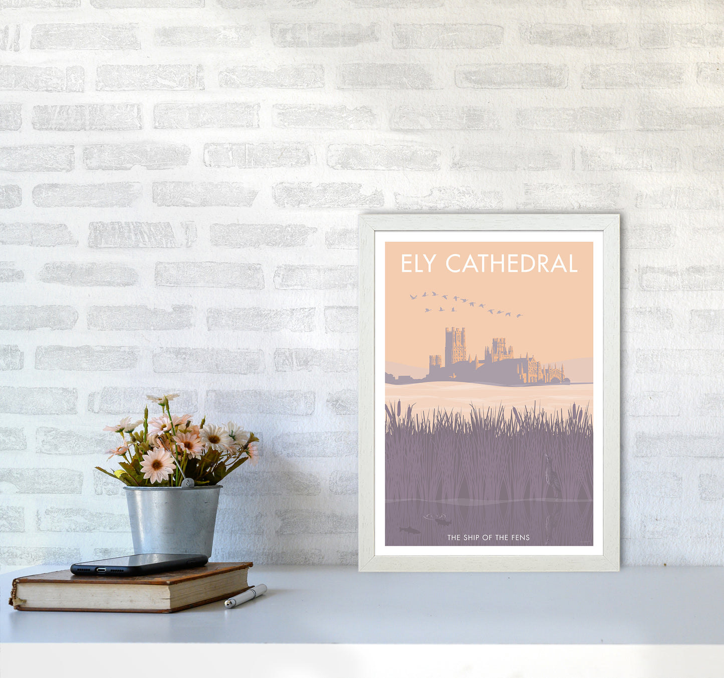 Ely Travel Art Print By Stephen Millership A3 Oak Frame