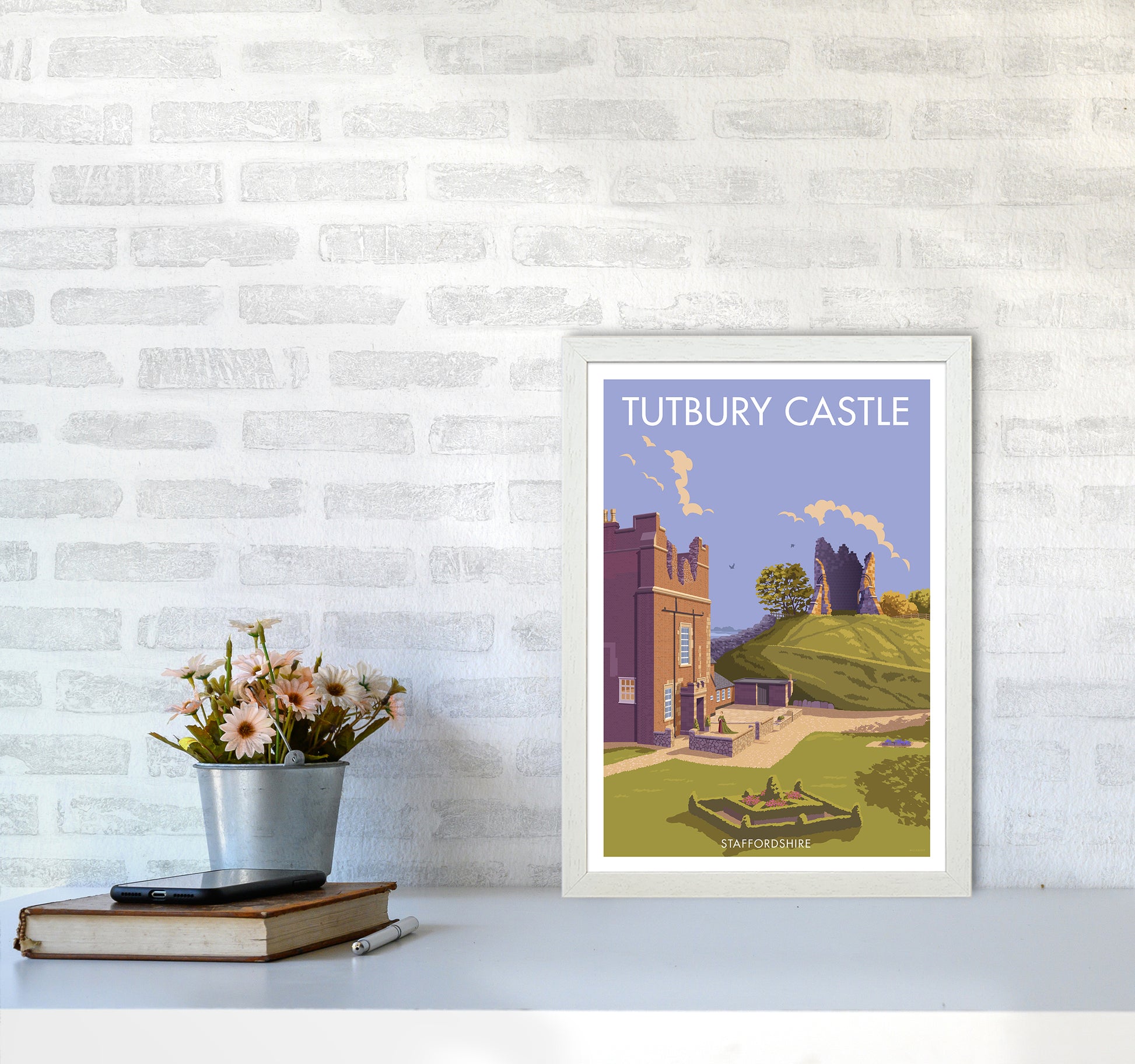 Tutbury Castle Travel Art Print By Stephen Millership A3 Oak Frame