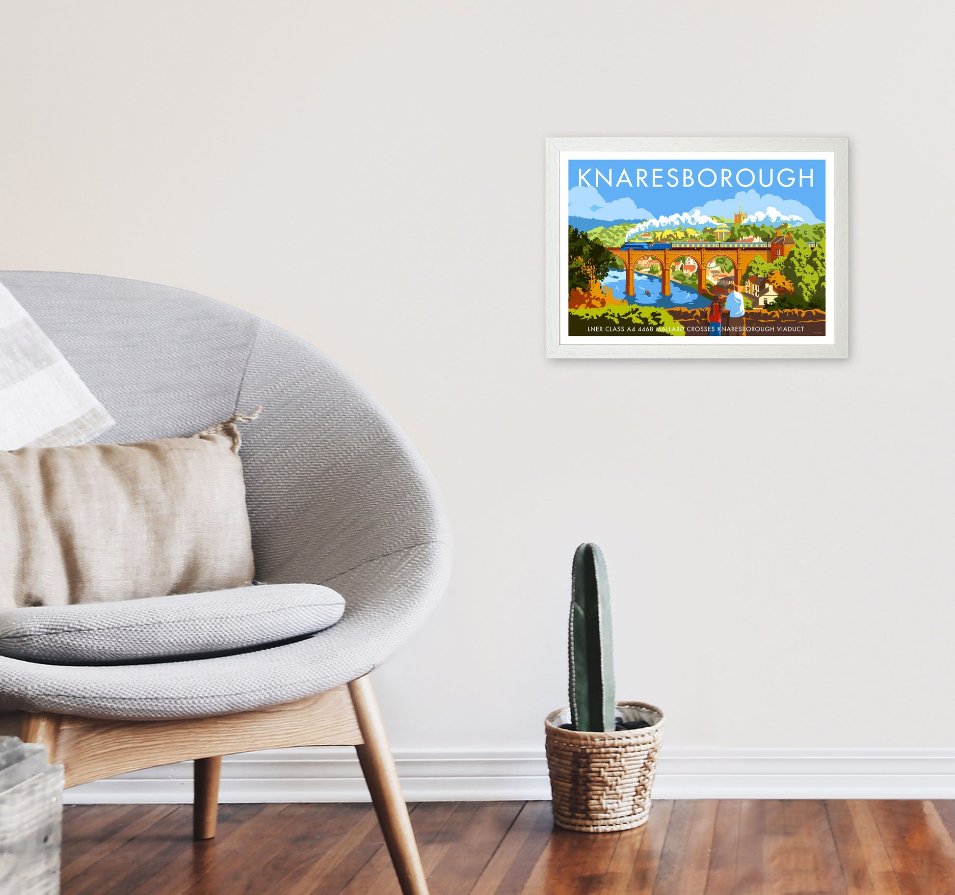 Knaresborough by Stephen Millership Yorkshire Art Print, Vintage Travel Poster A3 Oak Frame