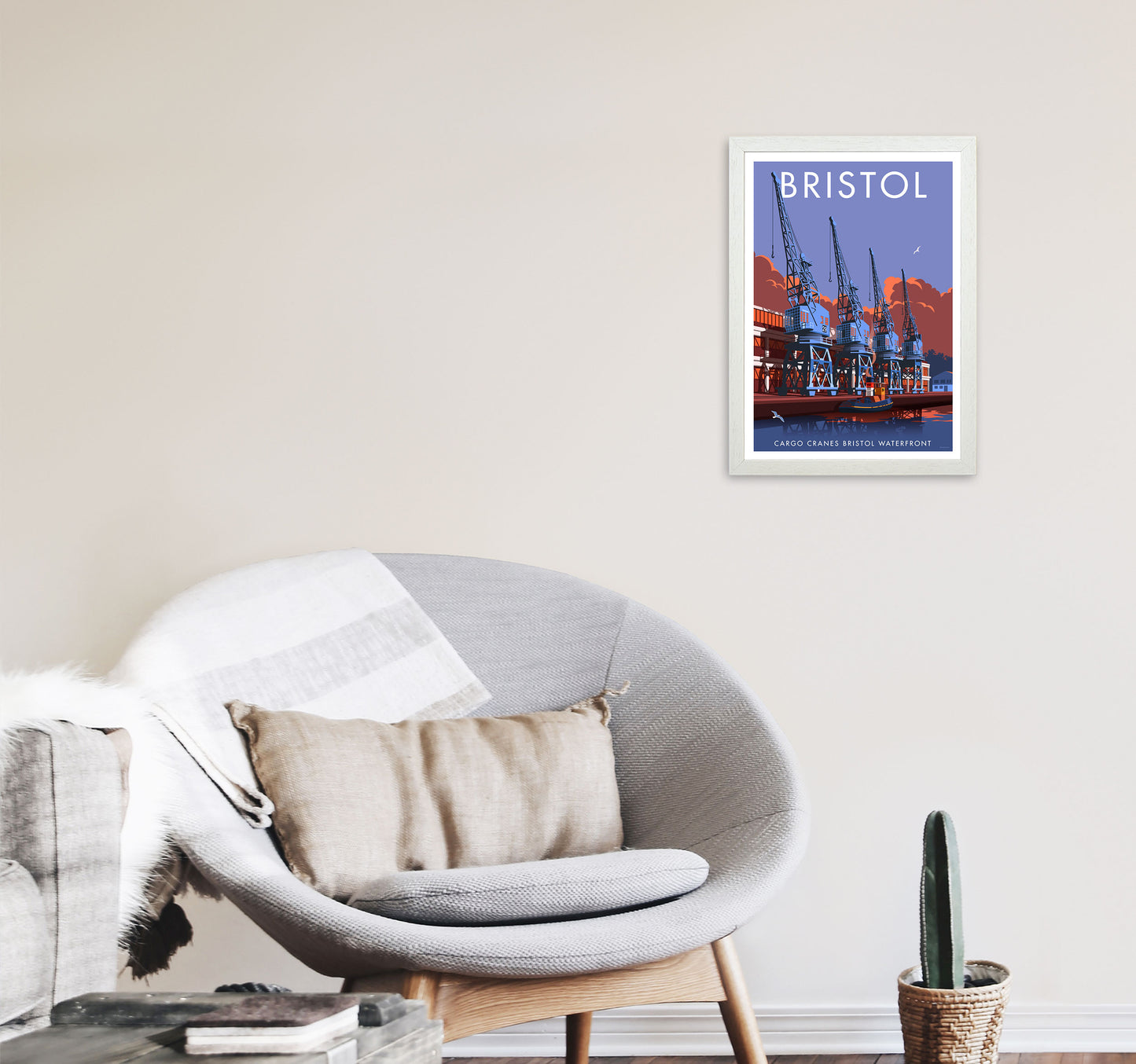 Bristol Waterfront Art Print by Stephen Millership A3 Oak Frame