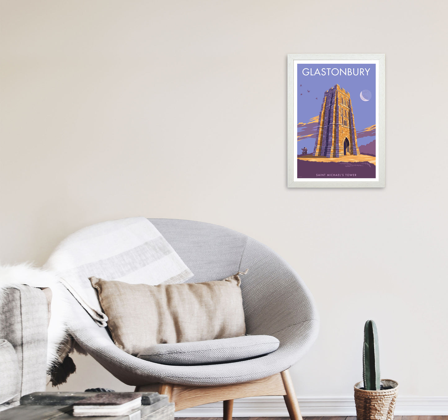 Saint Michael&#39;s Tower Glastonbury Art Print by Stephen Millership A3 Oak Frame