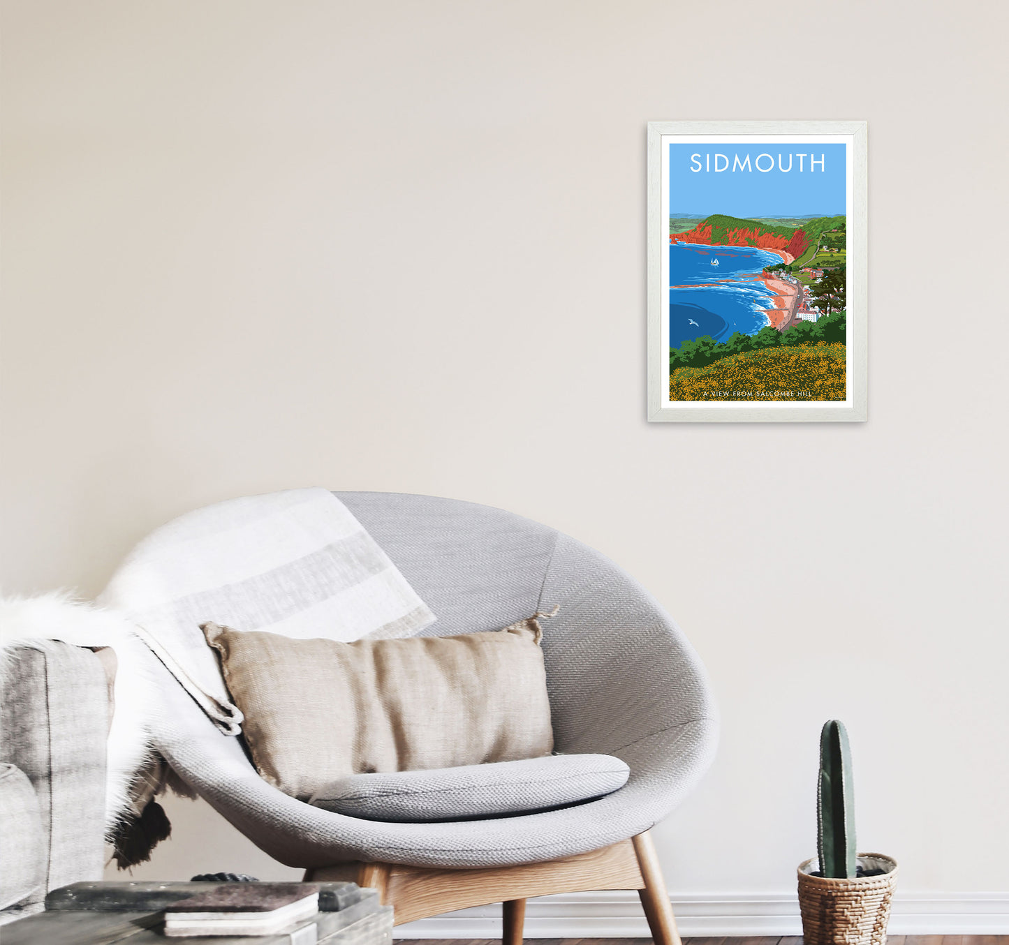 Sidmouth Art Print by Stephen Millership A3 Oak Frame