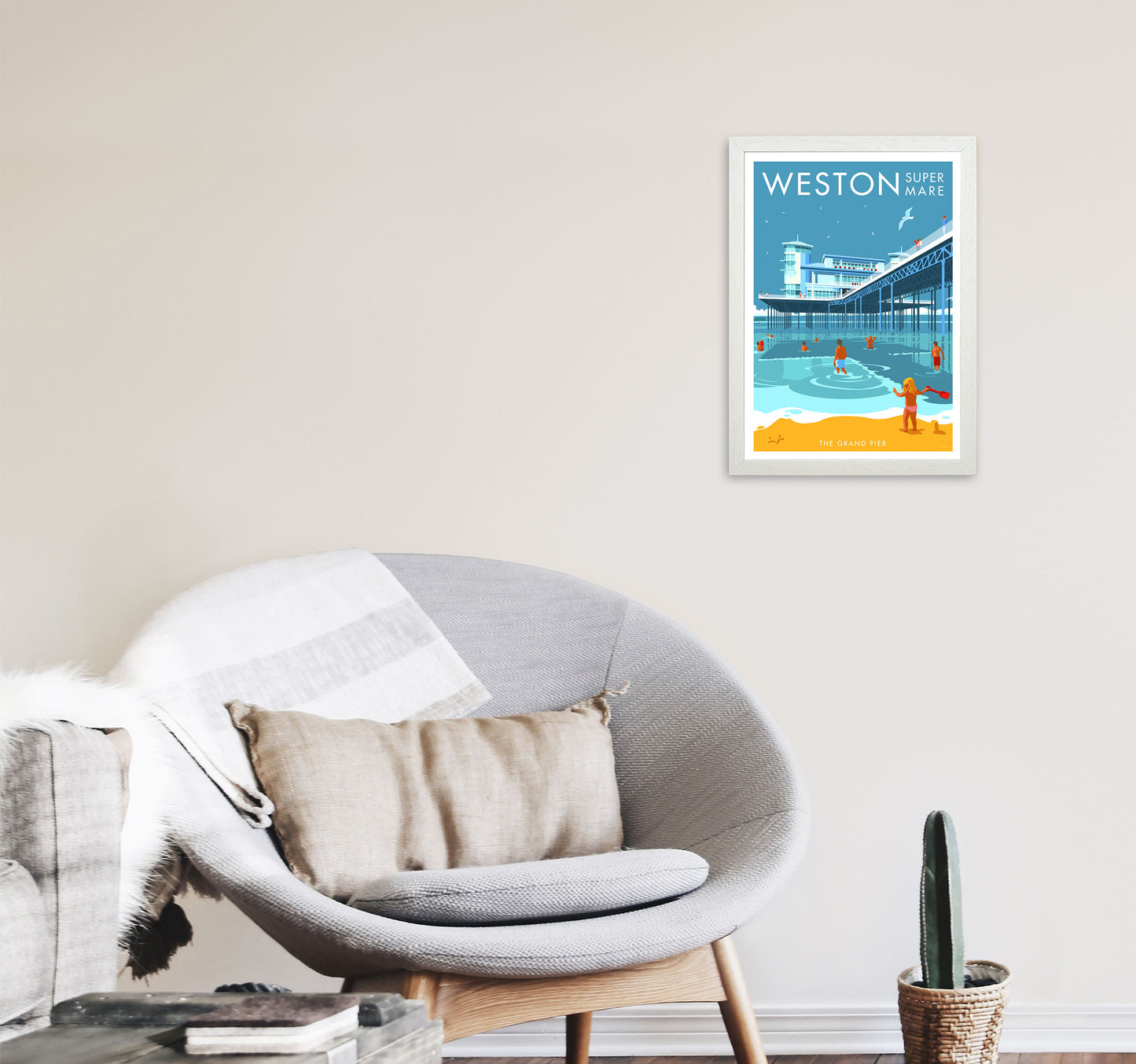 Weston-super-mare Art Print by Stephen Millership A3 Oak Frame