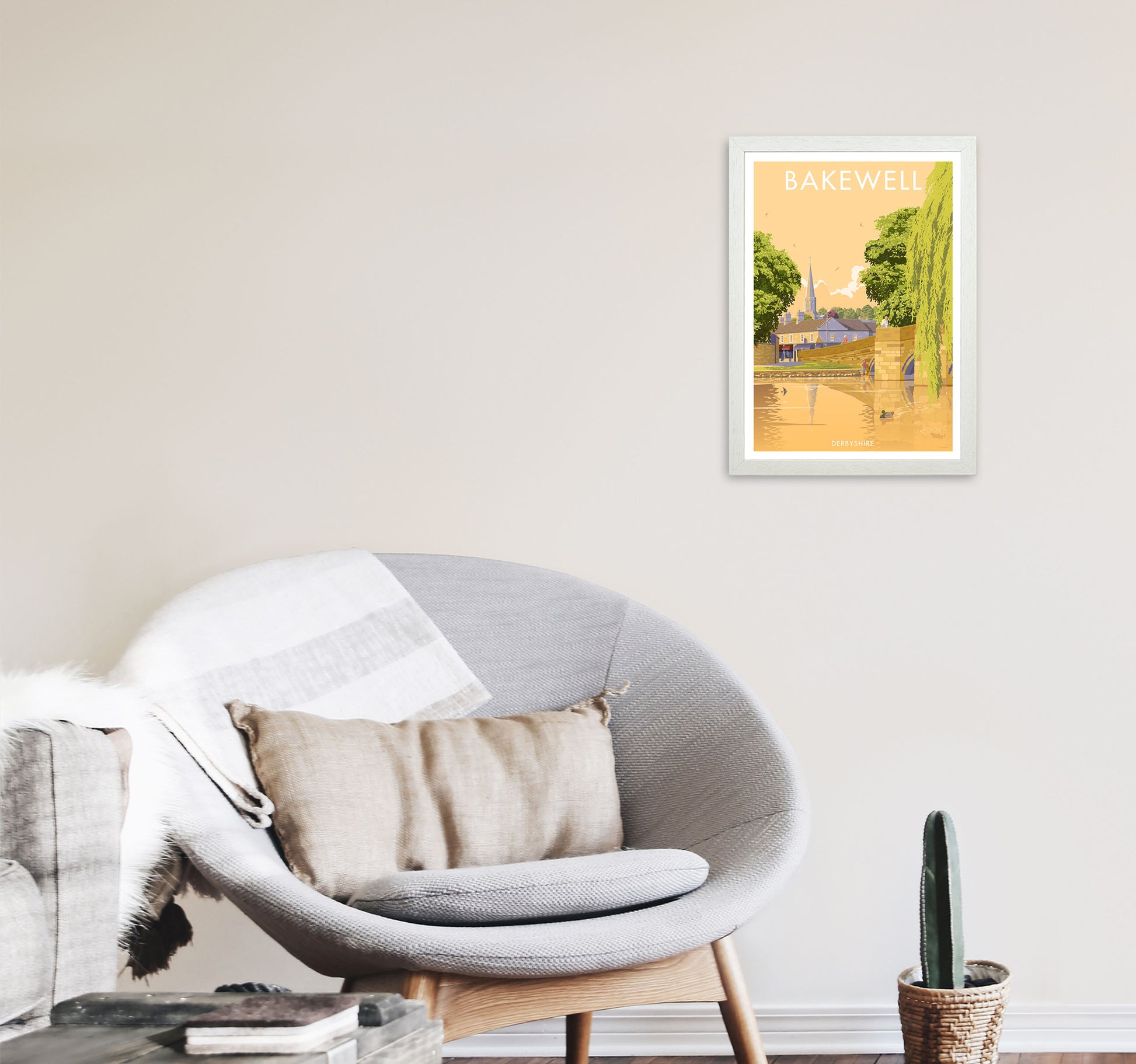 Bakewell Derbyshire Travel Art Print by Stephen Millership A3 Oak Frame