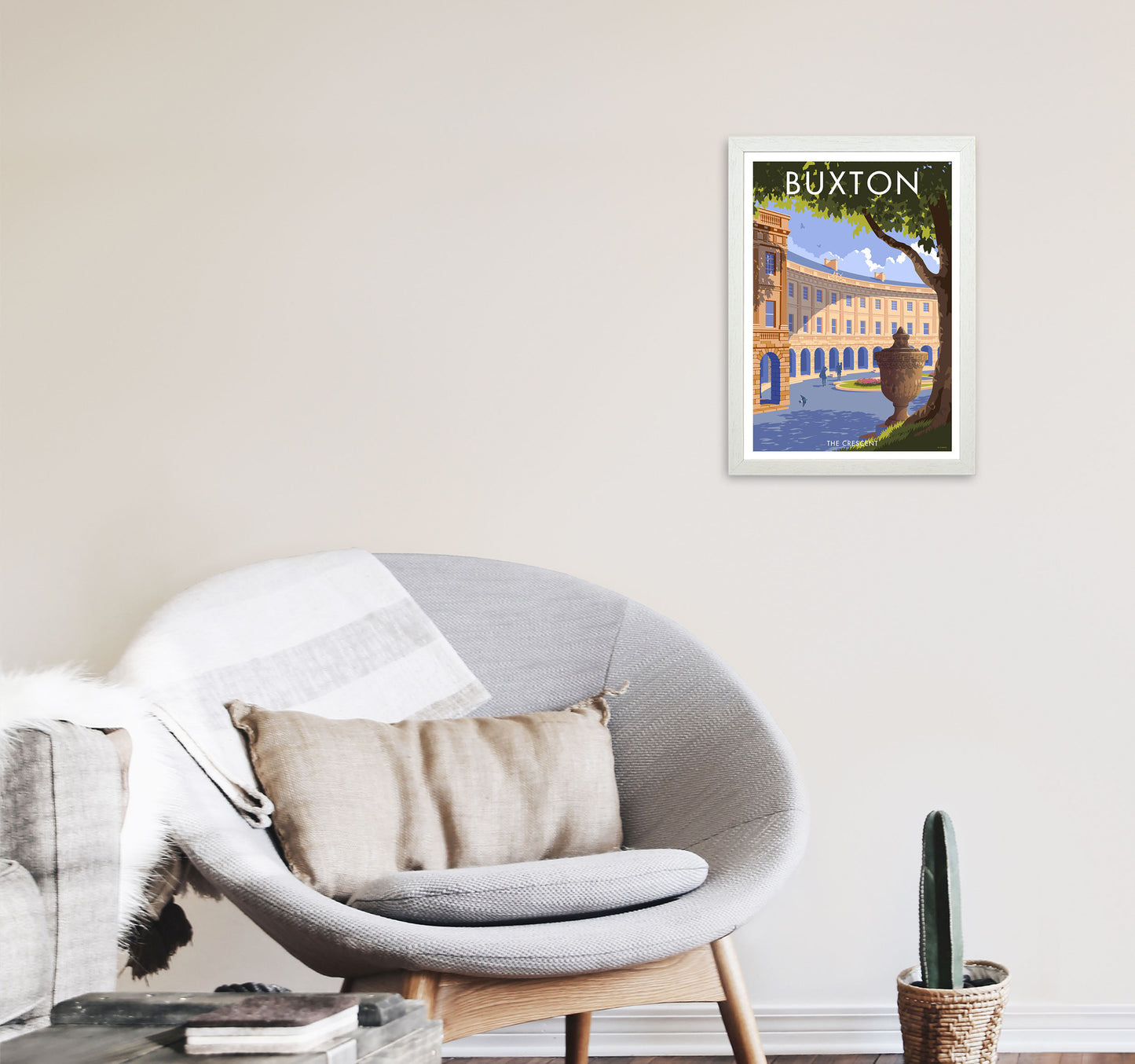 Buxton Crescent Derbyshire Travel Art Print by Stephen Millership A3 Oak Frame