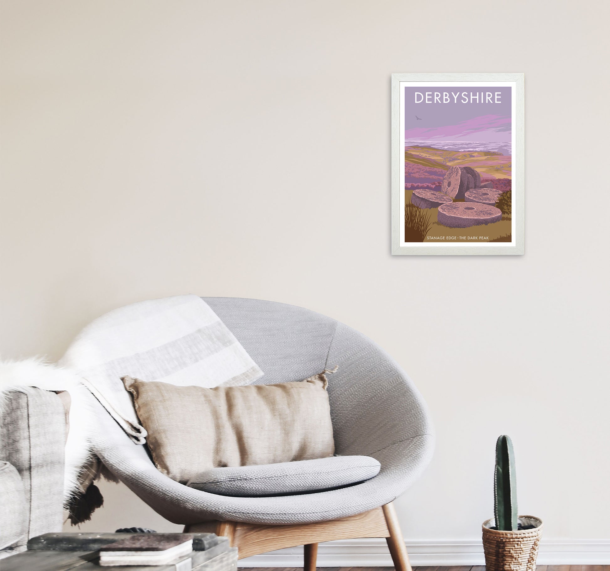 Stanage Edge Derbyshire Travel Art Print by Stephen Millership A3 Oak Frame