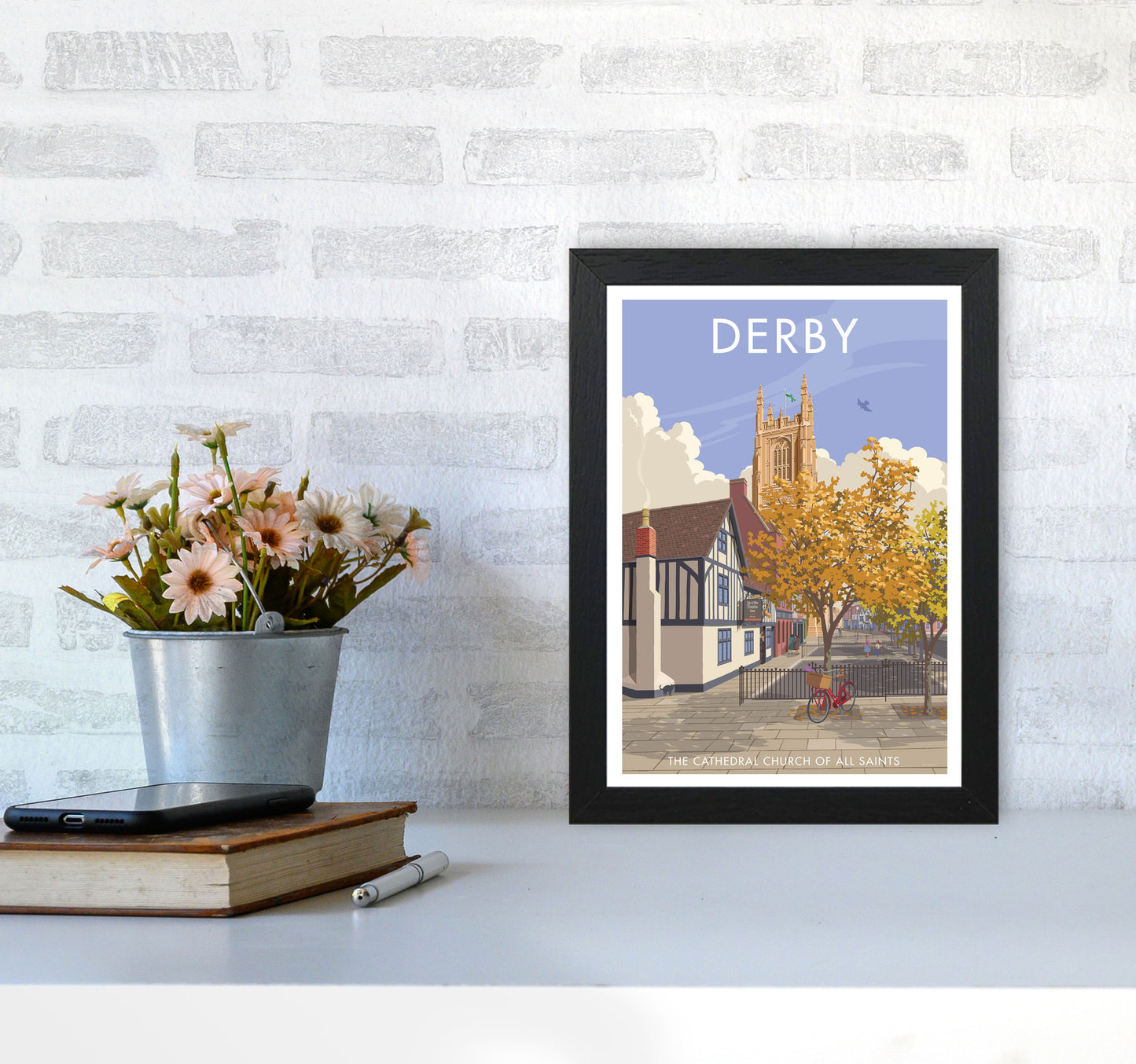 Derby Travel Art Print by Stephen Millership A4 White Frame