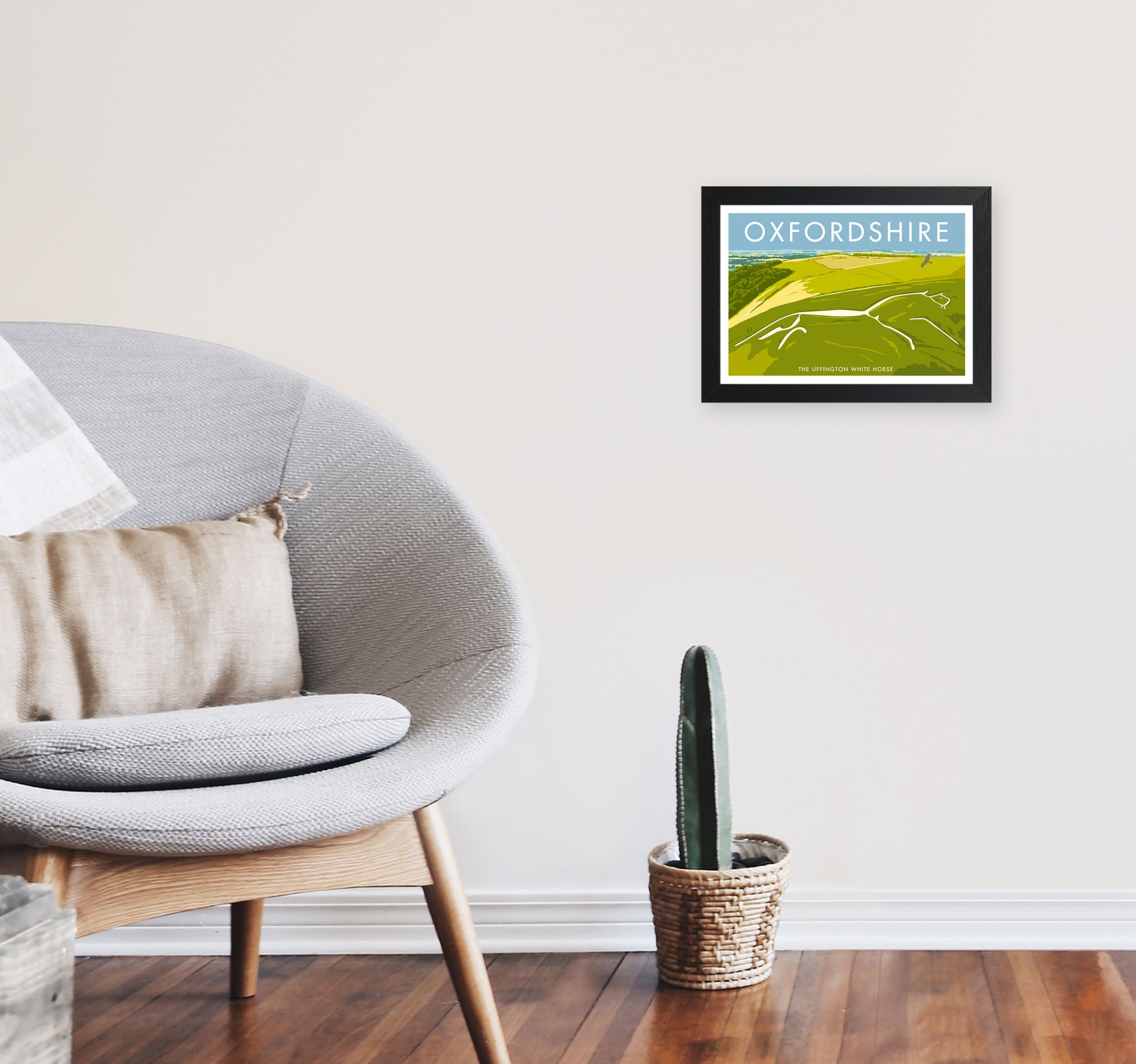 The Uffington White Horse Oxfordshire Art Print by Stephen Millership A4 White Frame