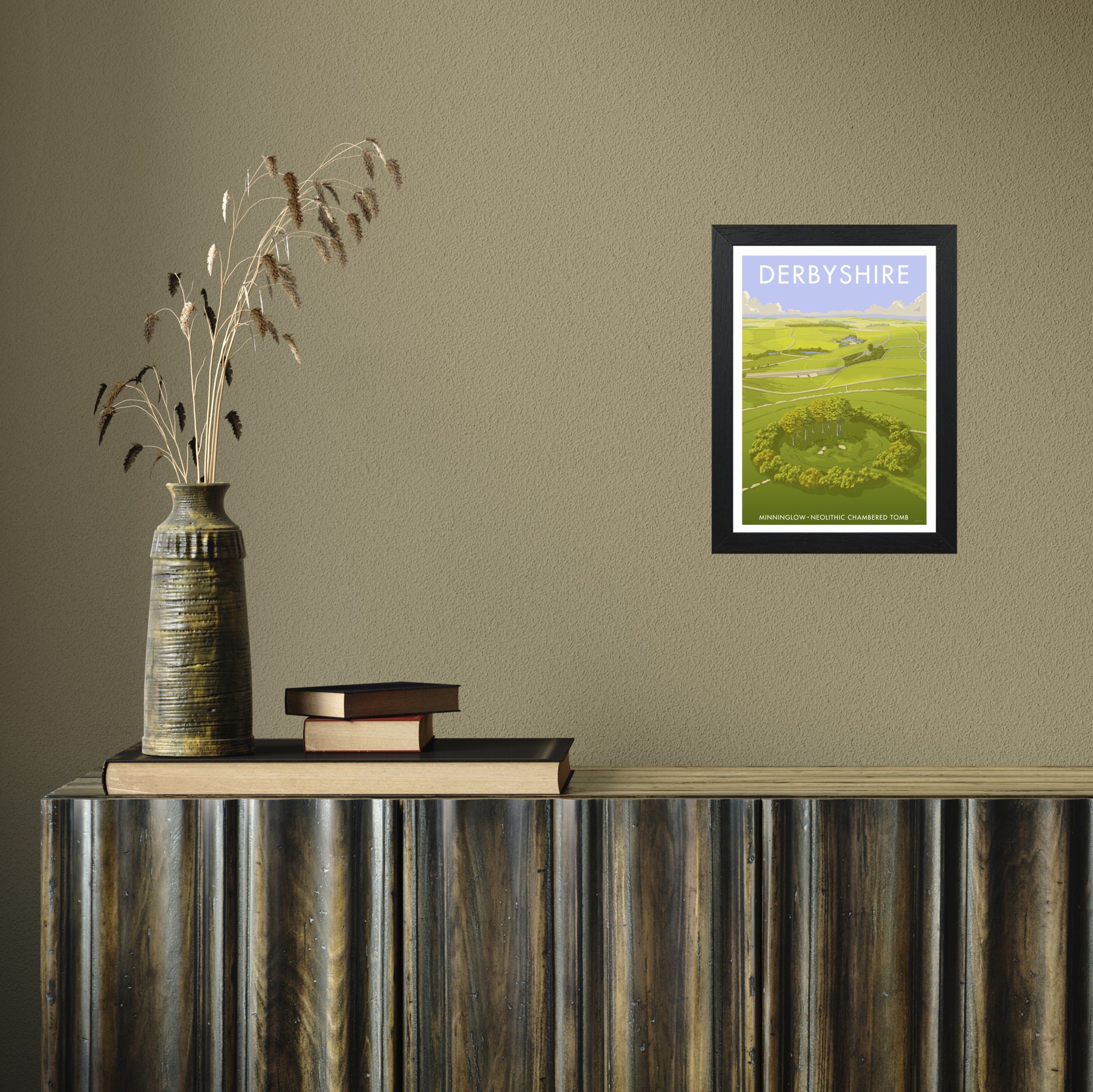 DERBYSHIRE MINNINGLOW A3 by Stephen Millership A4 Black Frame