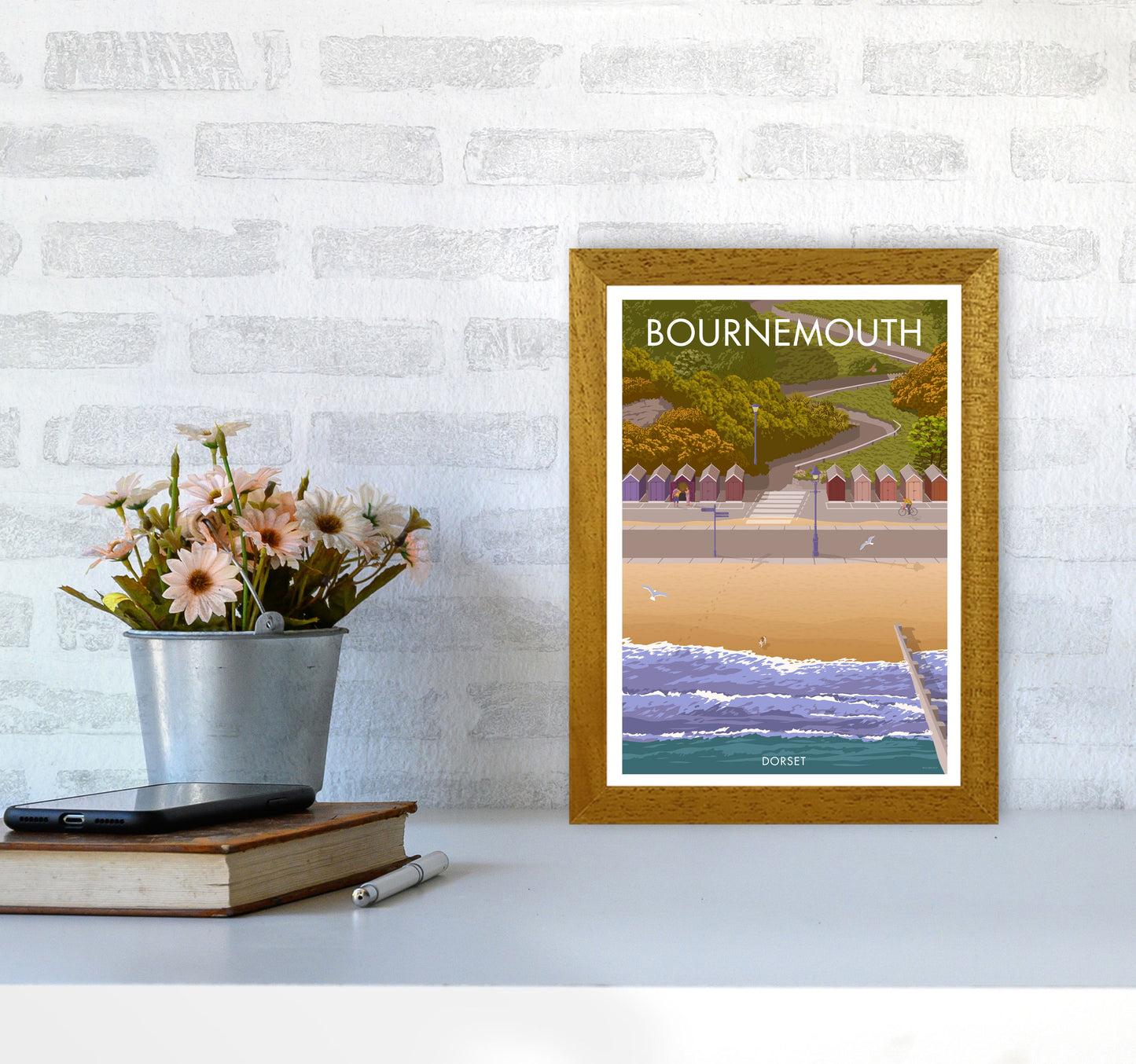 Bournemouth Huts Travel Art Print by Stephen Millership A4 Print Only